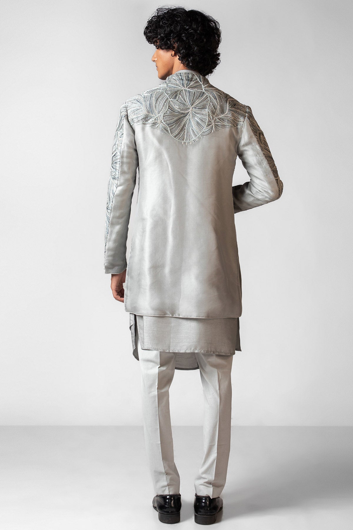 Grey Resham & Dabka Achkan Set