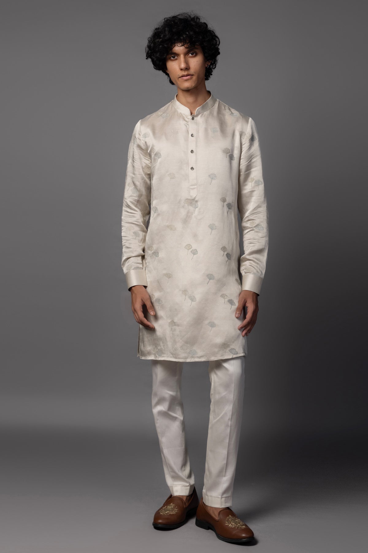 Buy Grey Resham Dhaga Kurta & Pants for men by Paarsh Atelier online available at scrollnshops