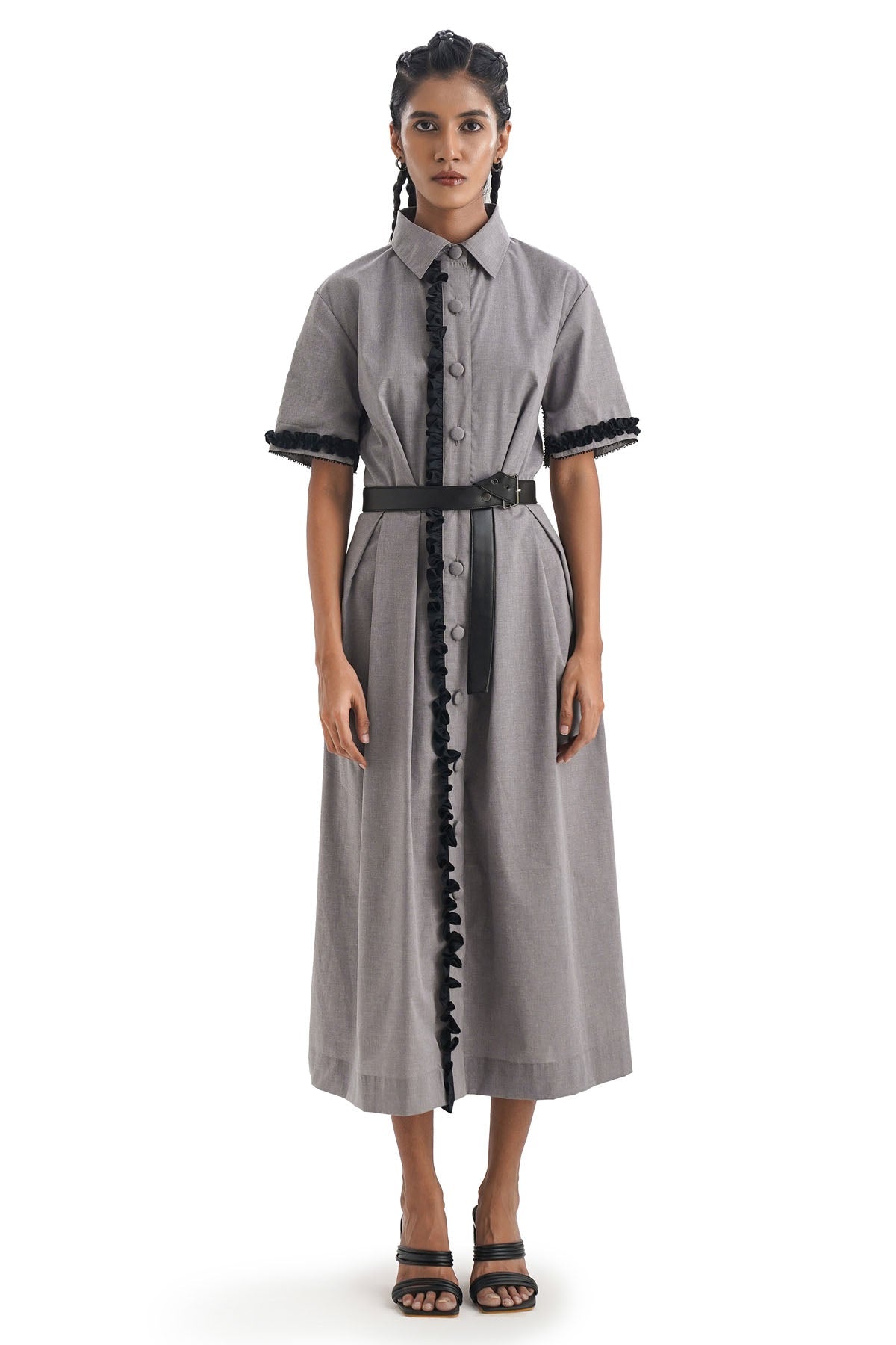 Buy Notre Ame Grey Ruffled Midi Cotton Dress For Women Online at ScrollnShops