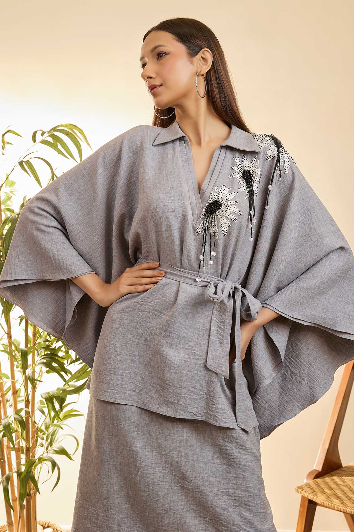 Buy Grey Sash Tie-Up Kaftan Dress by Babita Malkhani for women online at ScrollnShops
