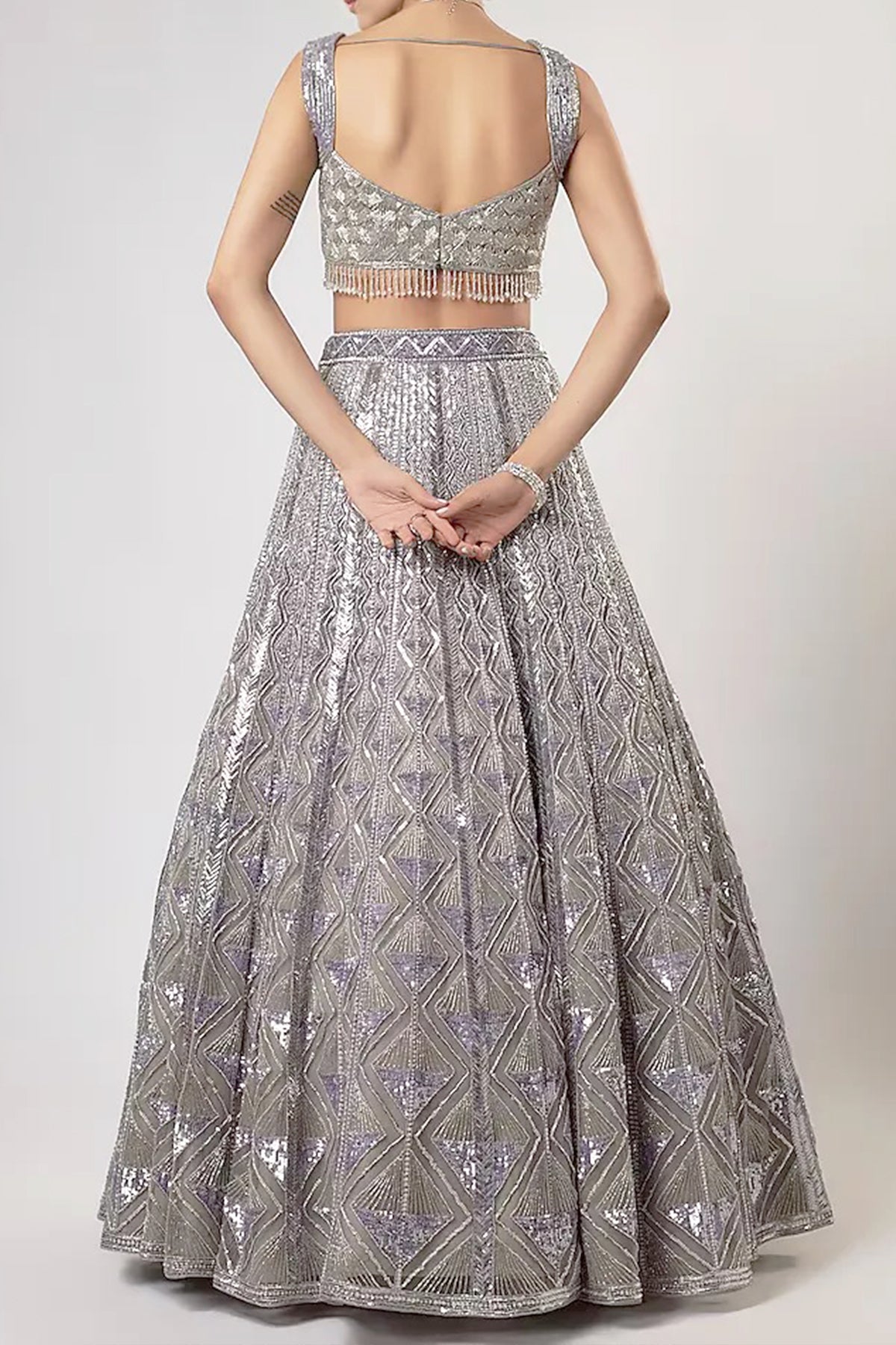 Grey Sequins Net Lehenga Set