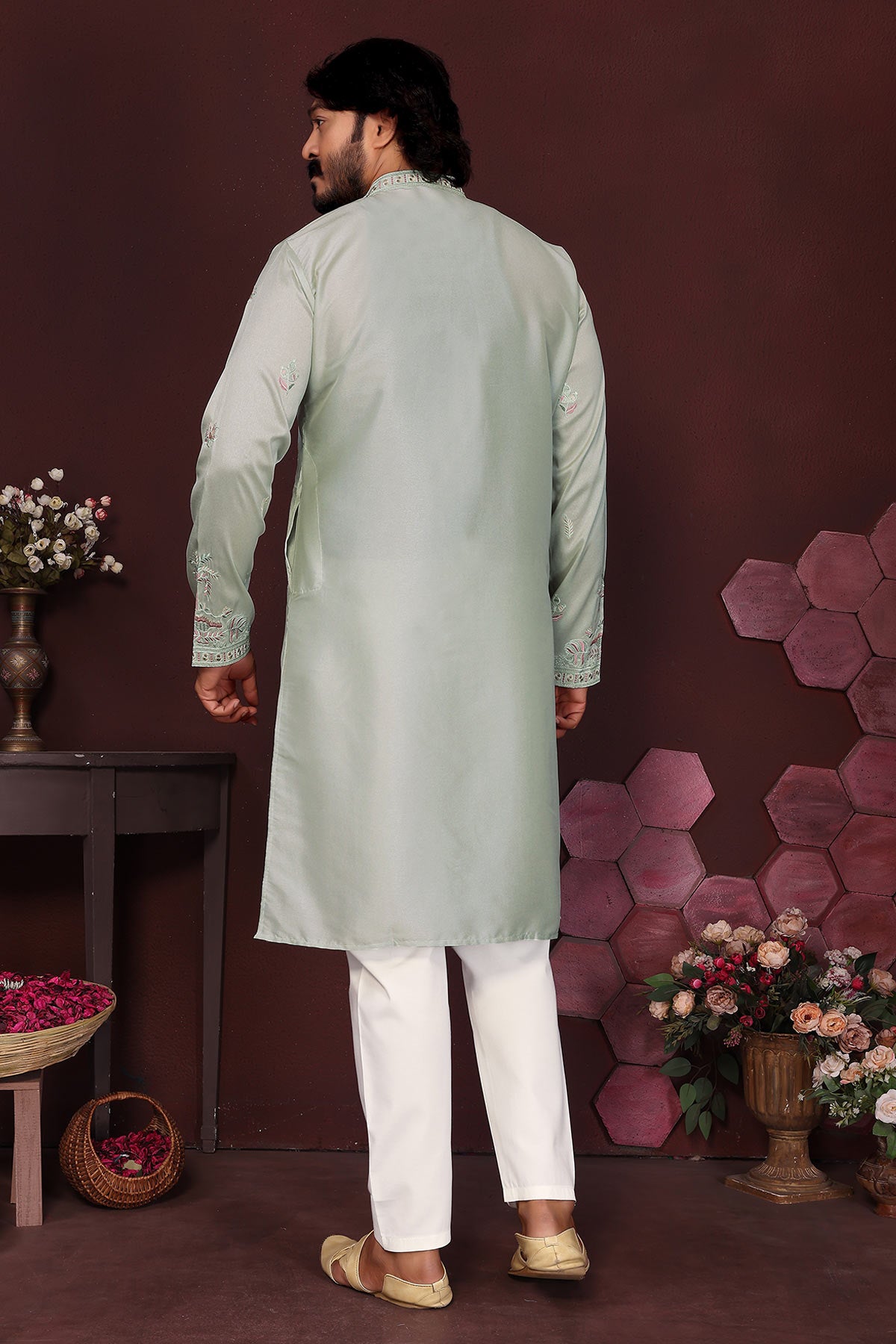 Grey Silk Sequins Kurta & Pants