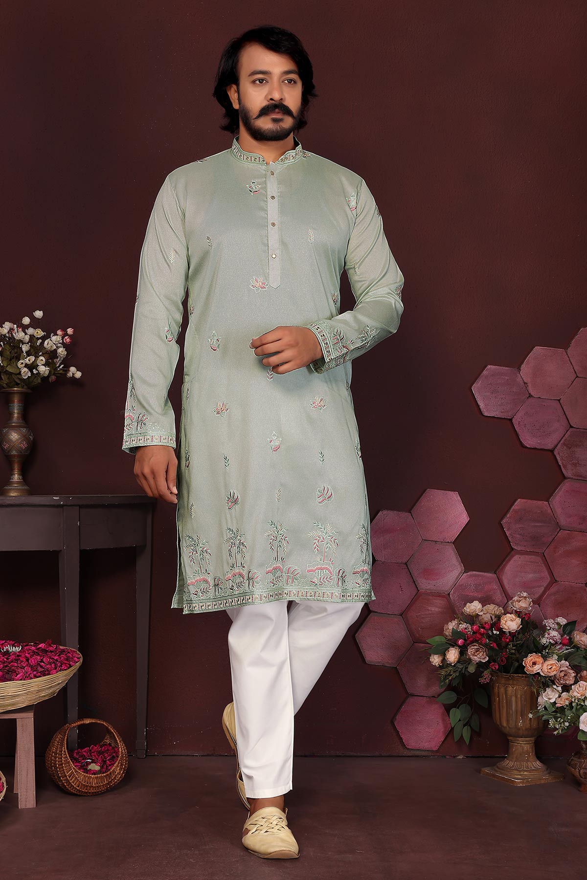 Buy Grey Silk Sequins Kurta & Pants for men by Jyoti Fashion online available at scrollnshops