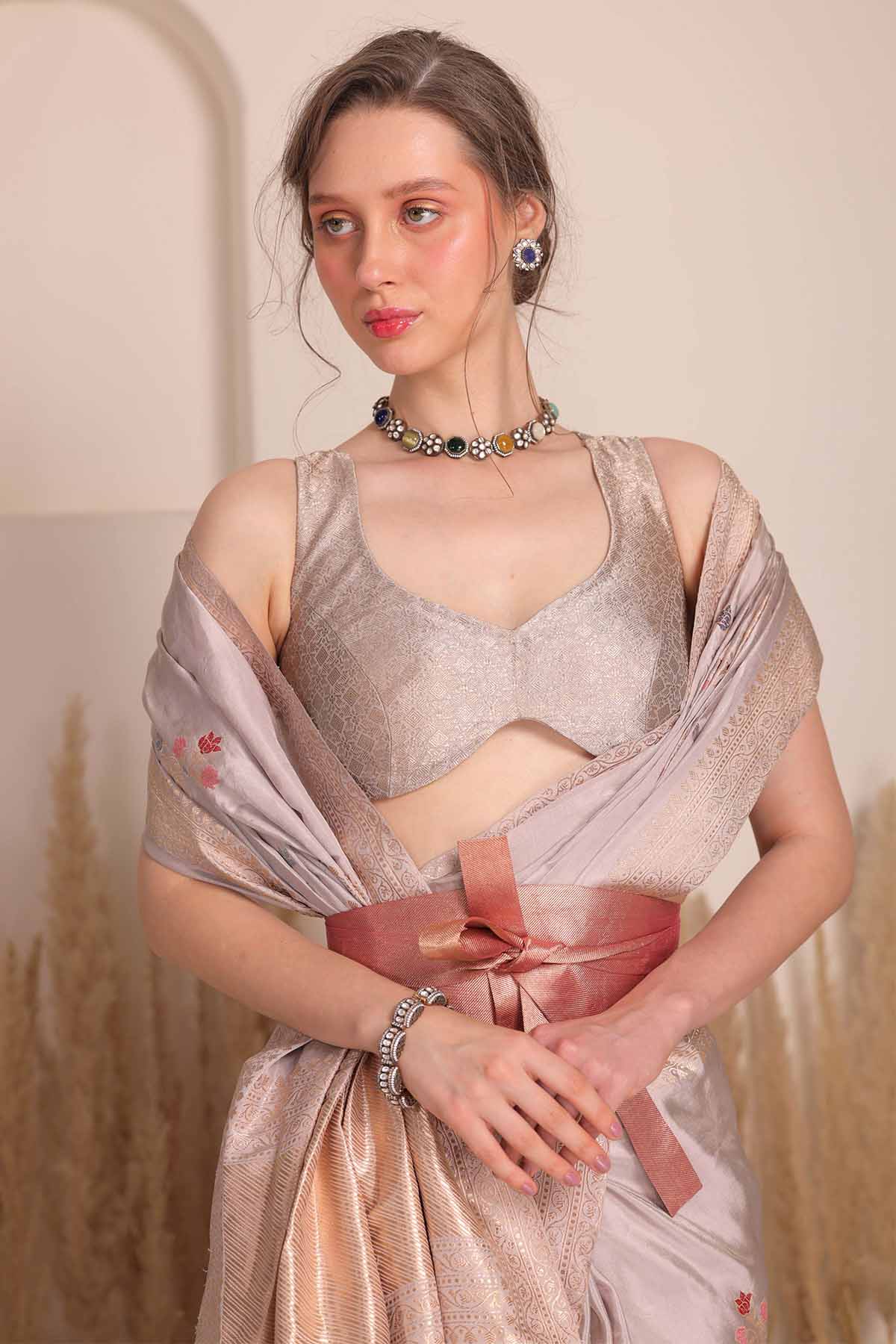 Grey & Silver Banarasi Saree