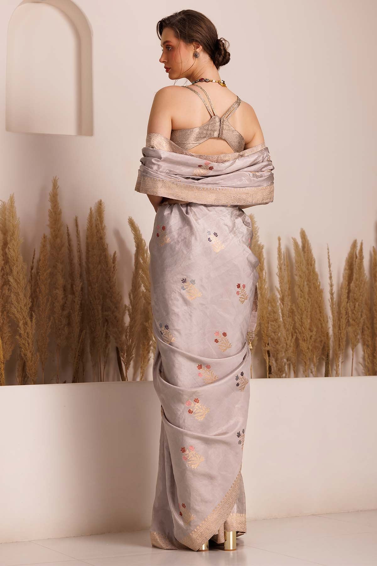 Grey & Silver Banarasi Saree