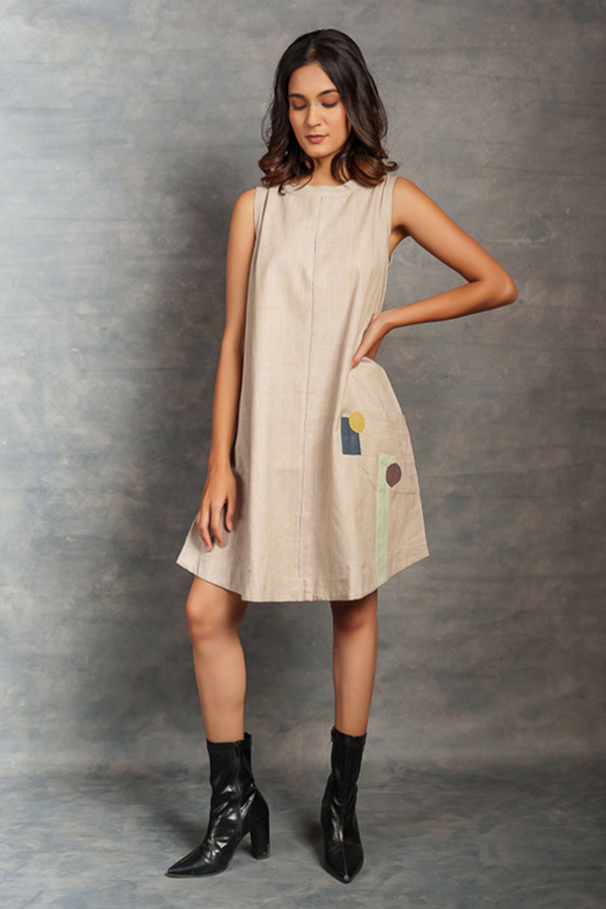 Buy Grey Sleeveless A-Line Dress by Thread Game for women online at ScrollnShops