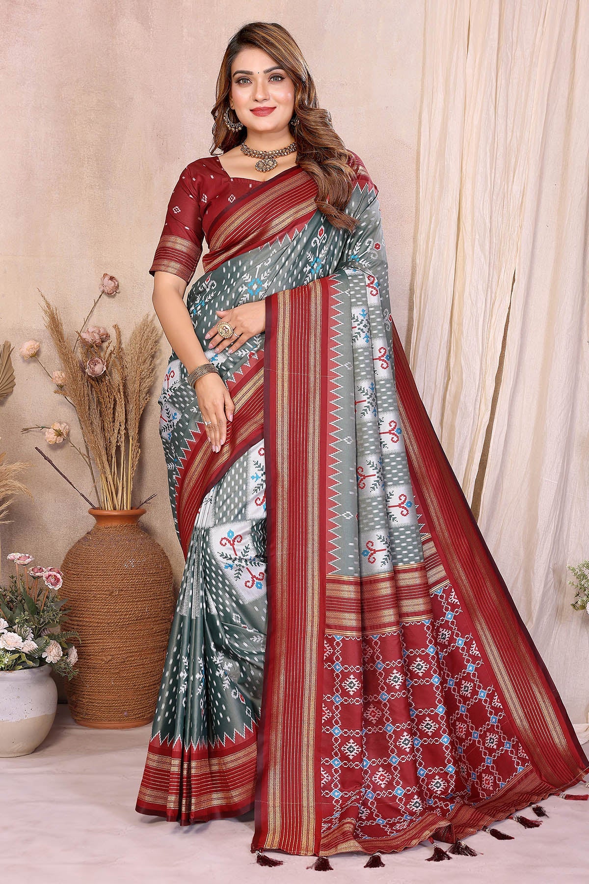 Buy Grey Soft Silk Weaving Saree for women by Aastha Fashion online available at scrollnshops