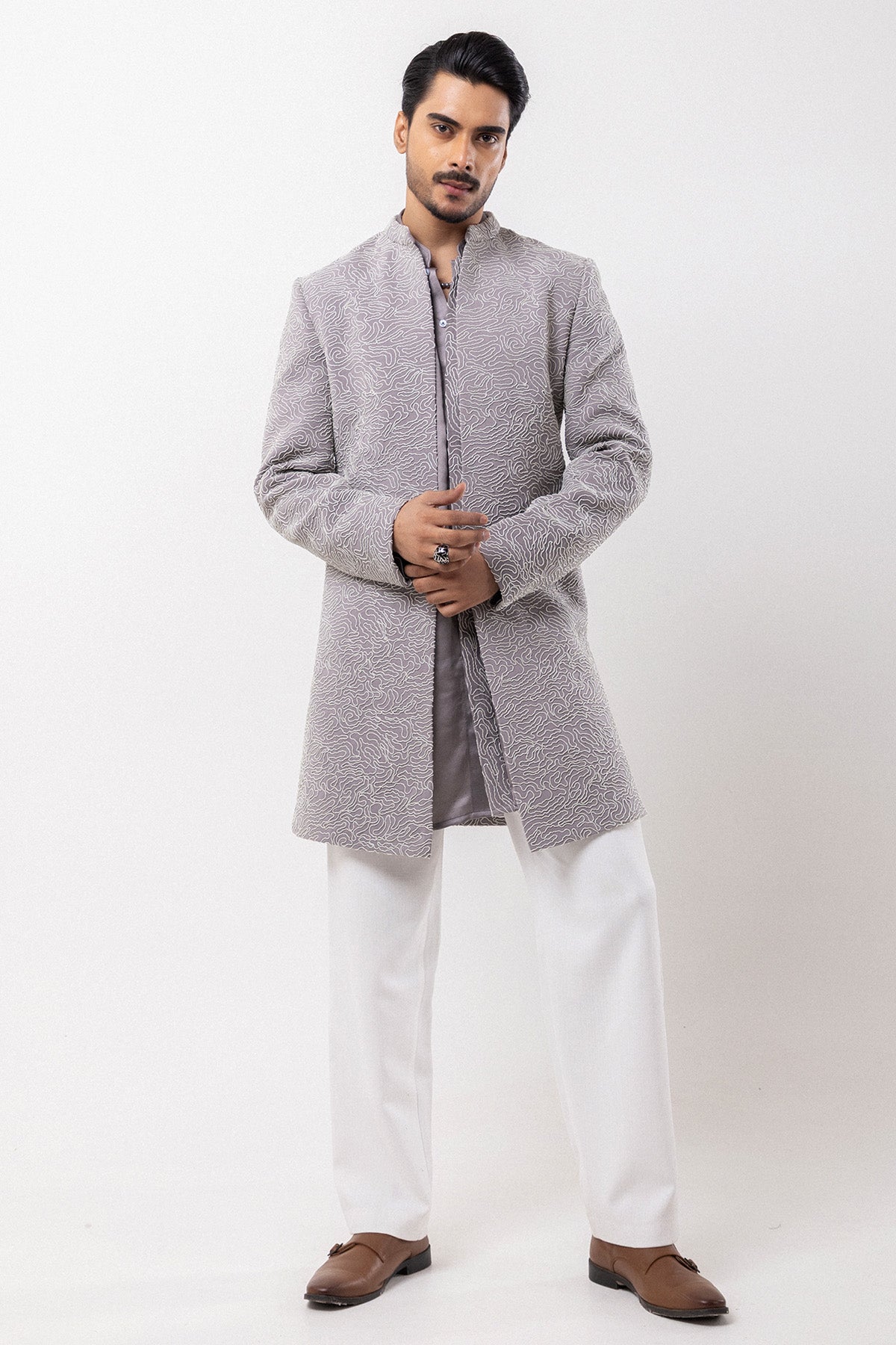 Buy Grey Stretchable Open Jacket for men by Paarsh Atelier online available at scrollnshops