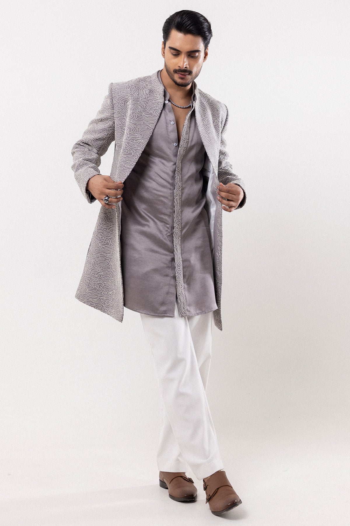 Grey Stretchable Open Jacket