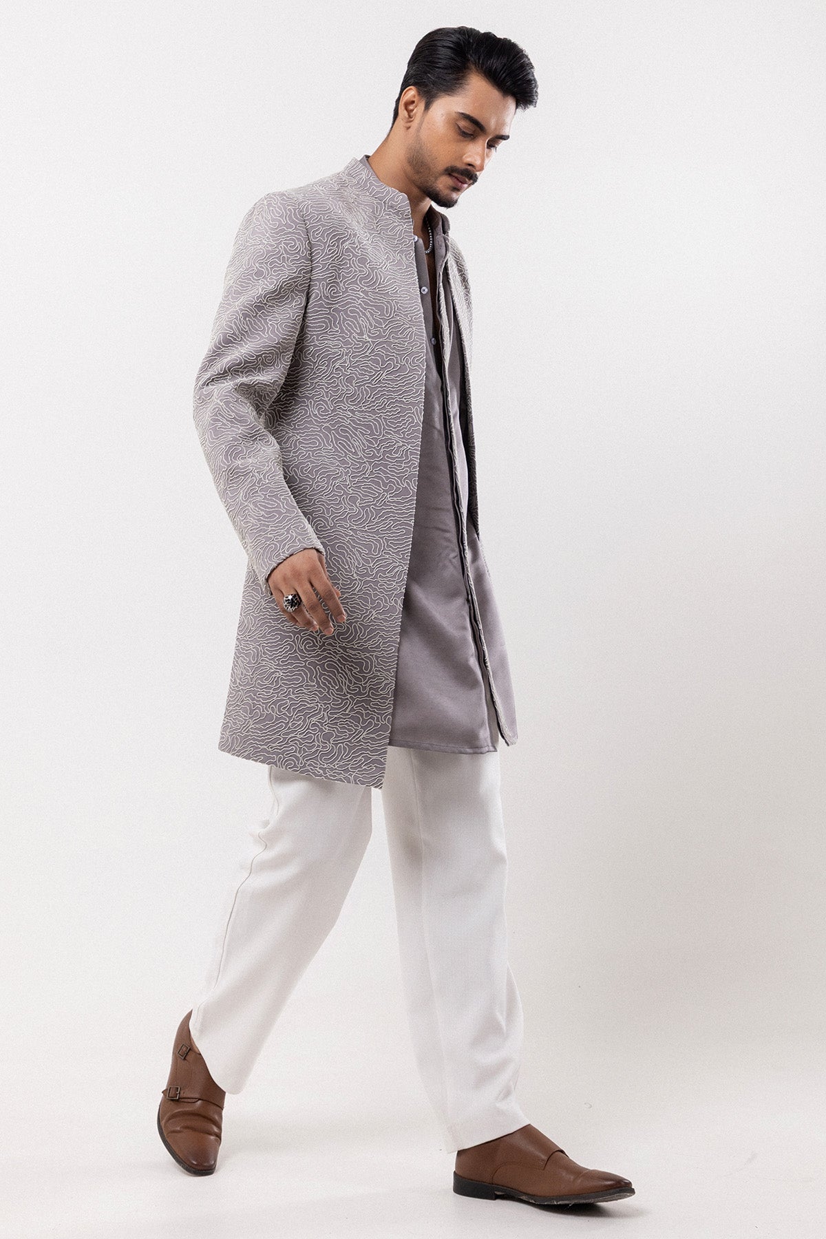 Grey Stretchable Open Jacket