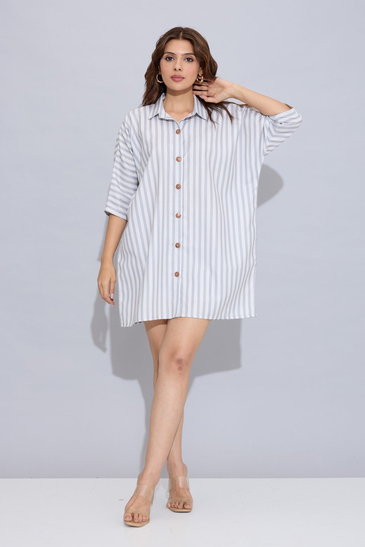 Buy Grey Stripes Oversized Dress for Women by SNEHA B Designer online available at scrollnshops