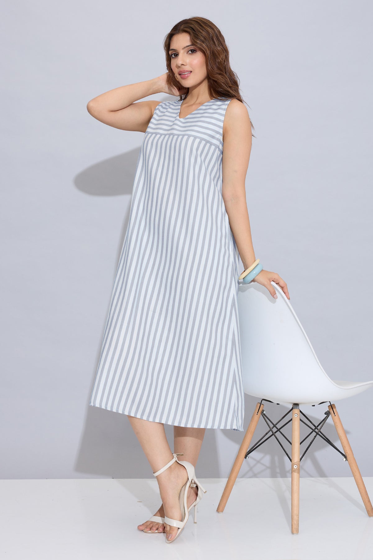 Buy Grey Stripes Sleeveless Dress for Women by SNEHA B Designer online available at scrollnshops