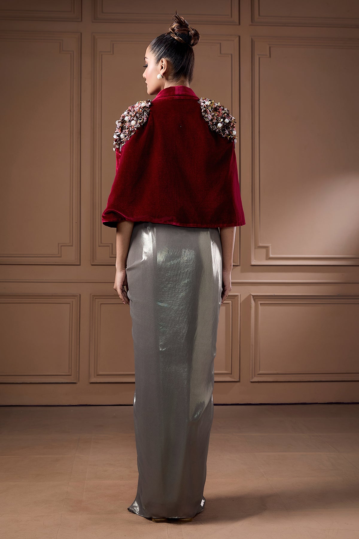 Grey Swarovski Work Skirt Set