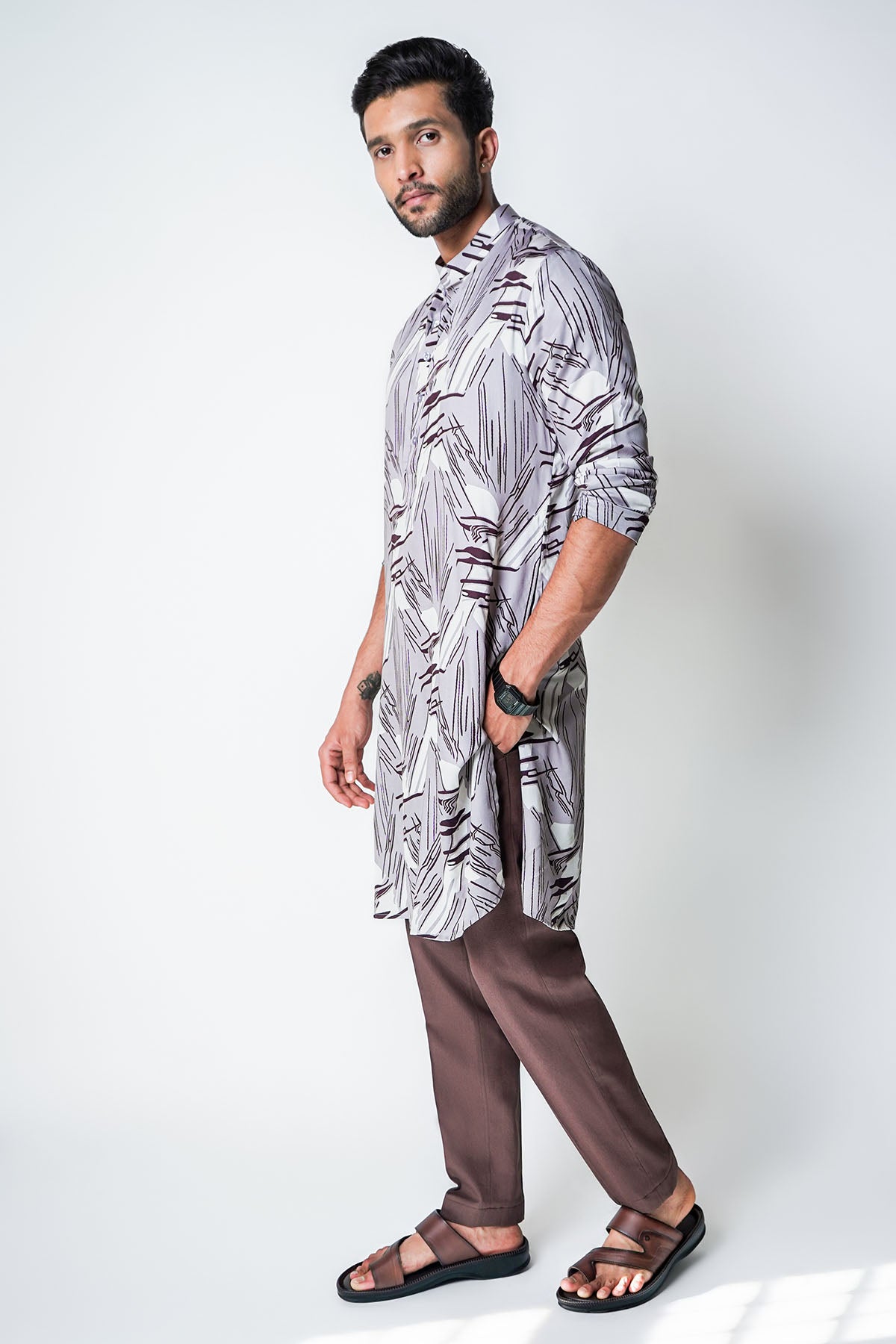 Grey Tencel Printed Kurta Set