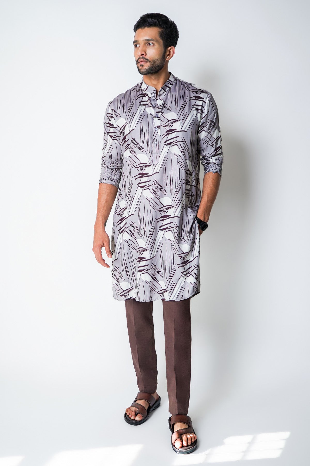 Grey Tencel Printed Kurta Set