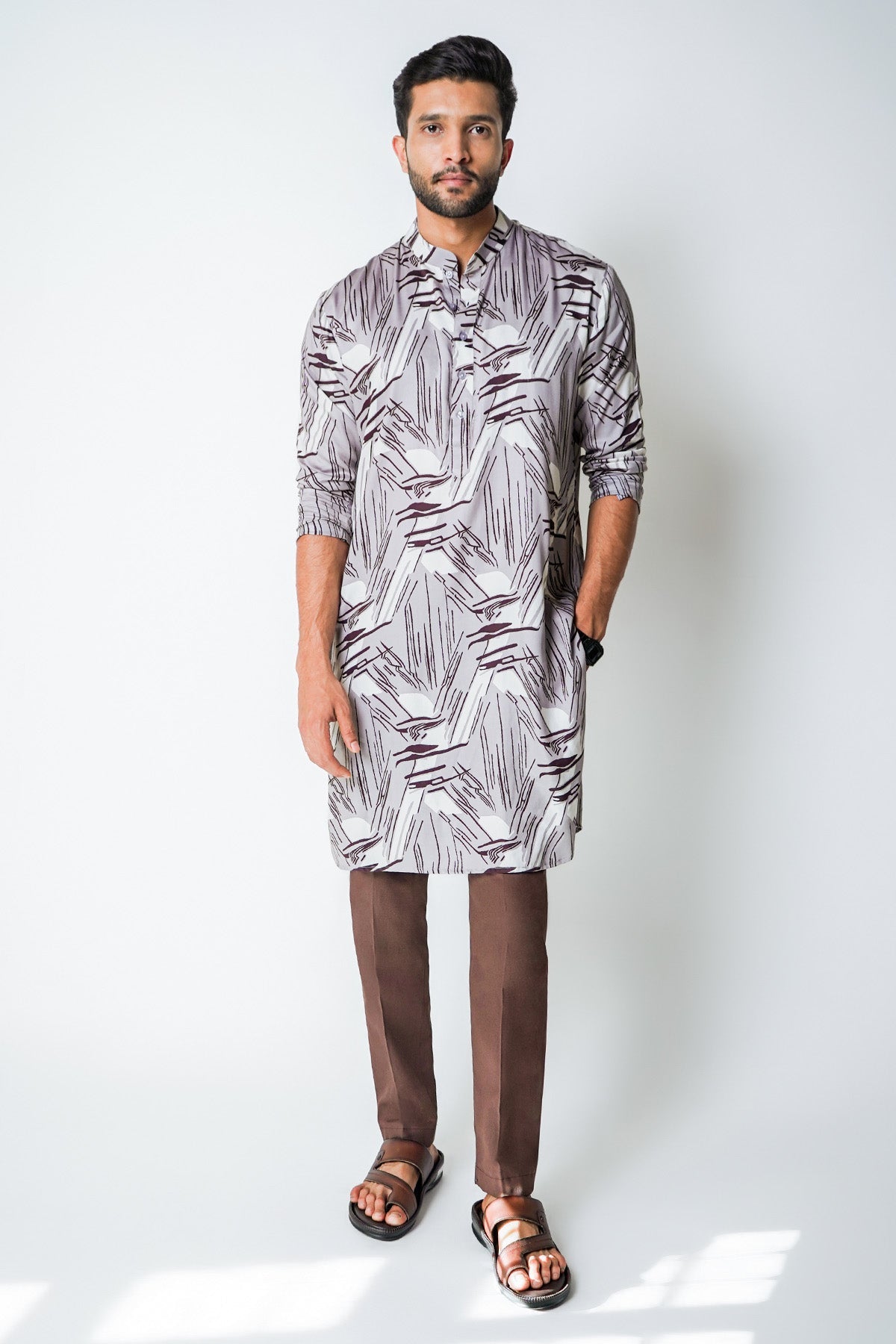 Buy Grey Tencel Printed Kurta Set for men by House of Sheriff online available at scrollnshops