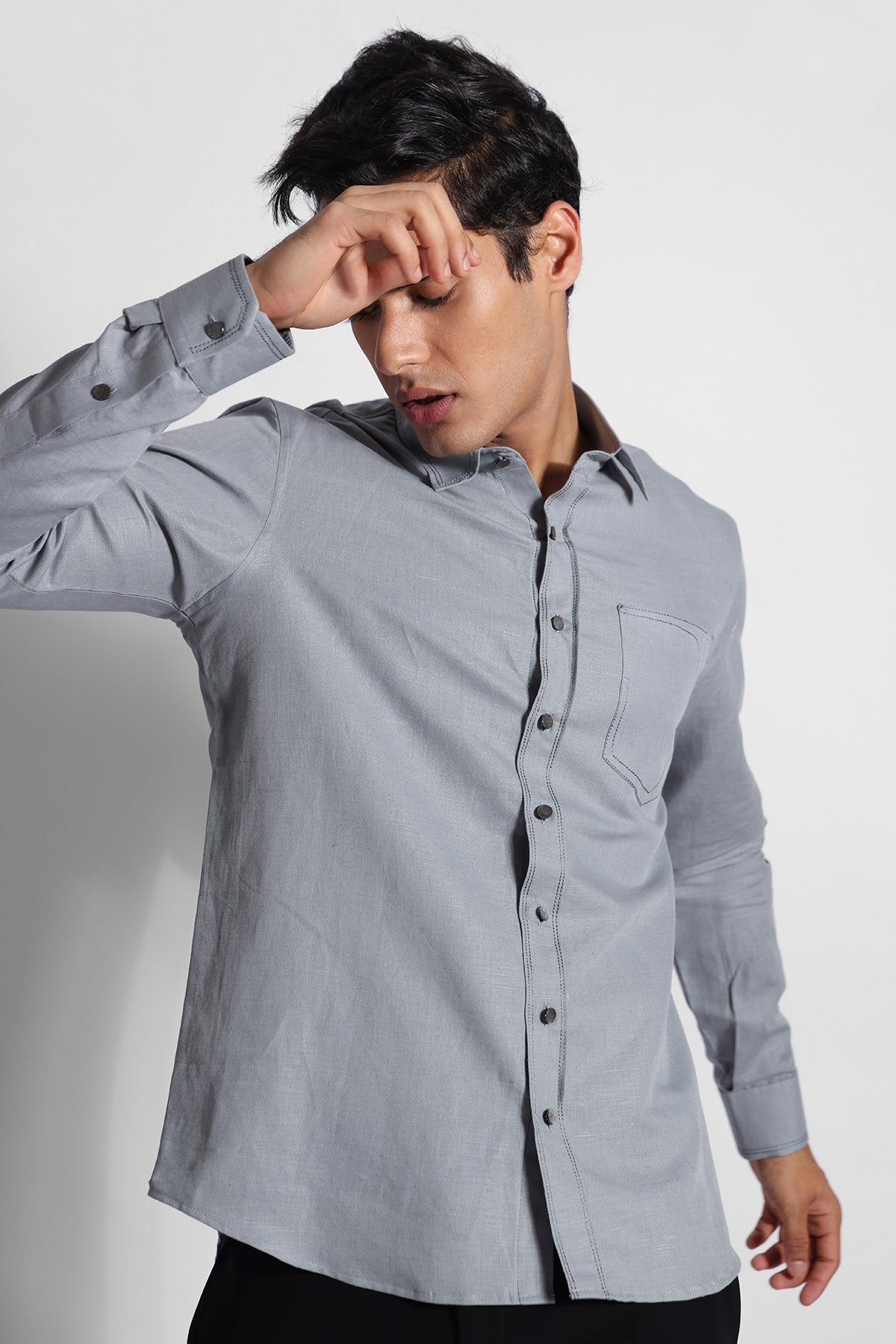 Buy Grey Thread Embroidered Shirt for men by Paarsh Atelier online available at scrollnshops