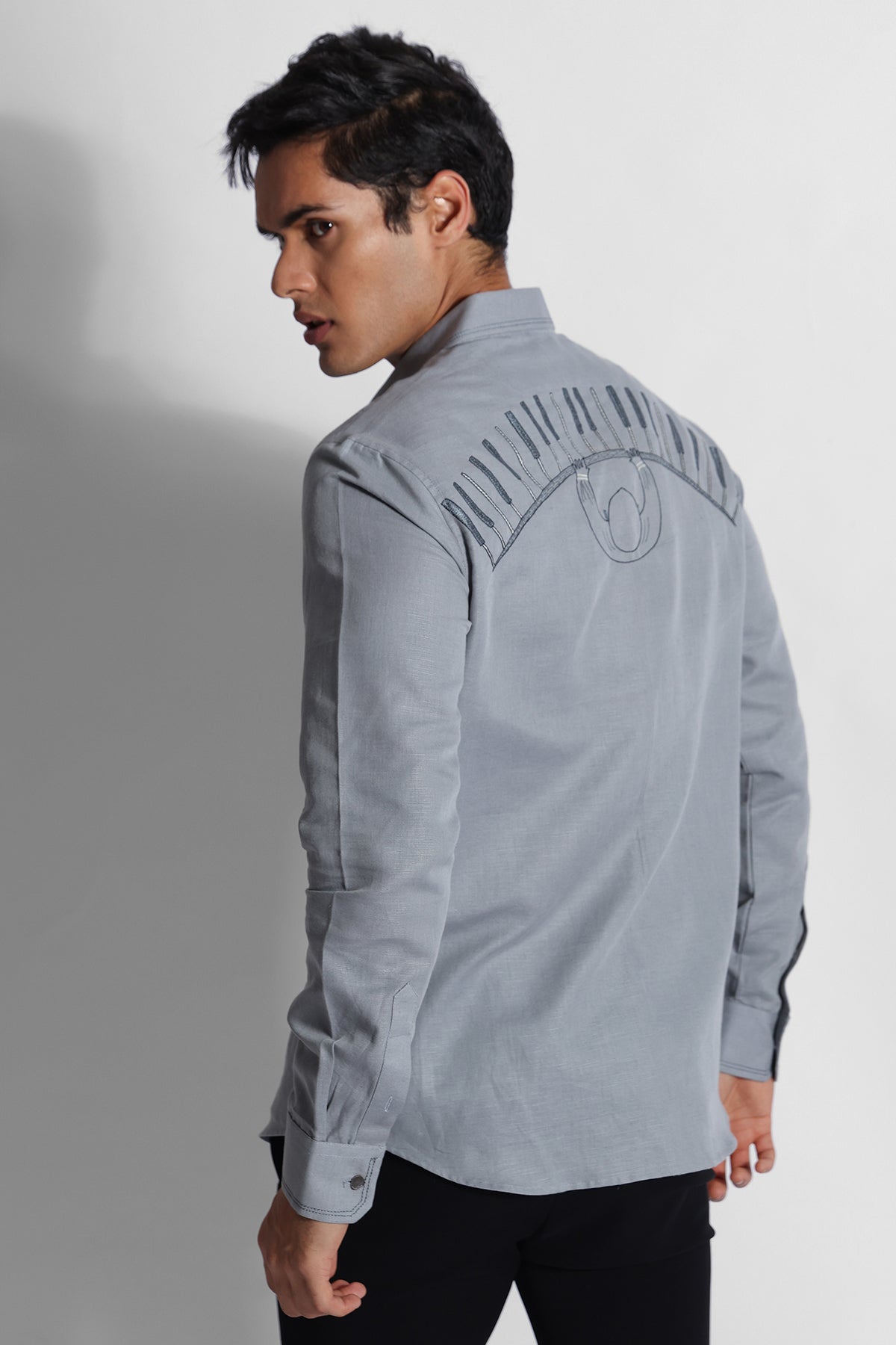 Grey Thread Embroidered Shirt