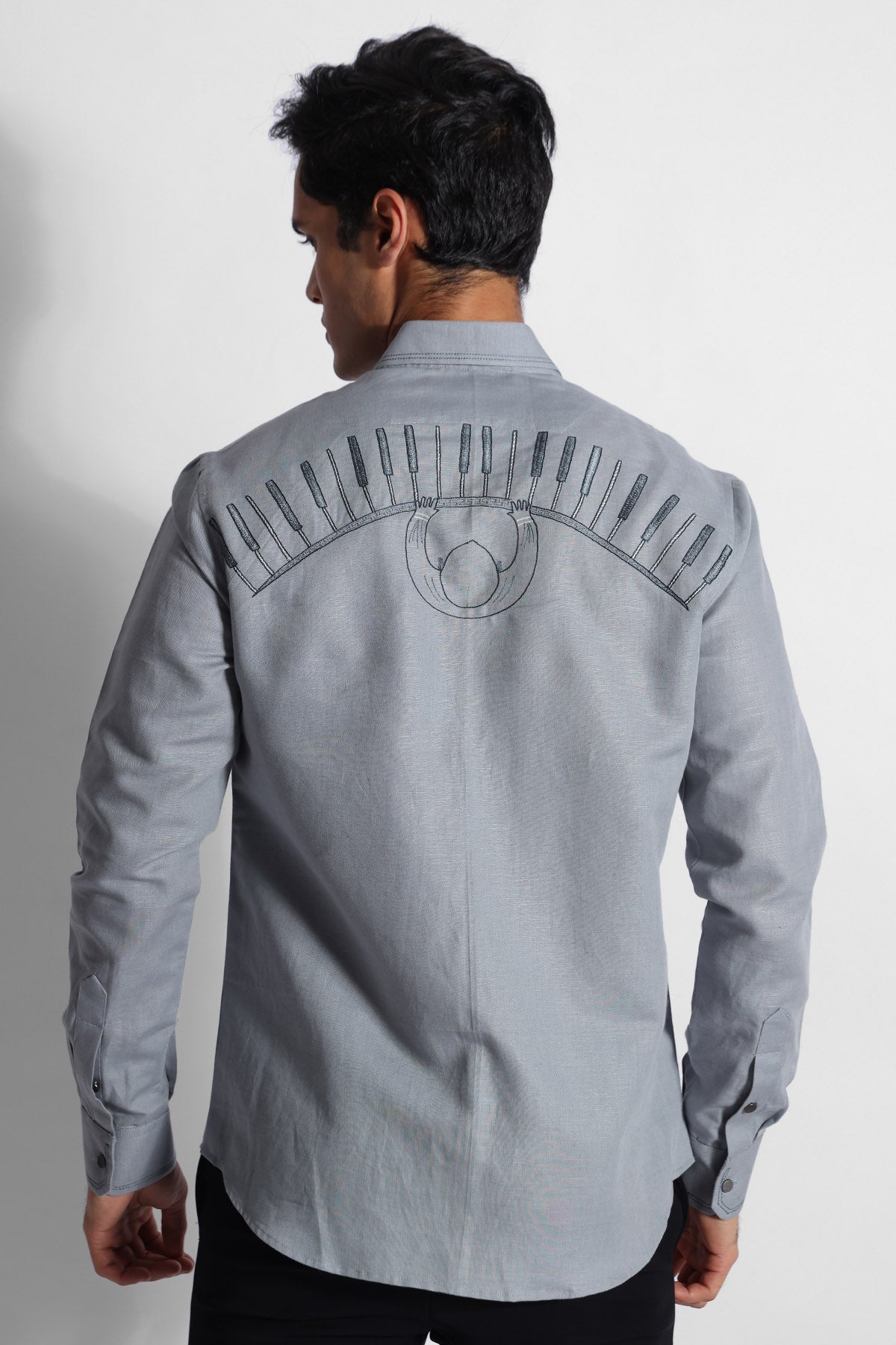 Grey Thread Embroidered Shirt
