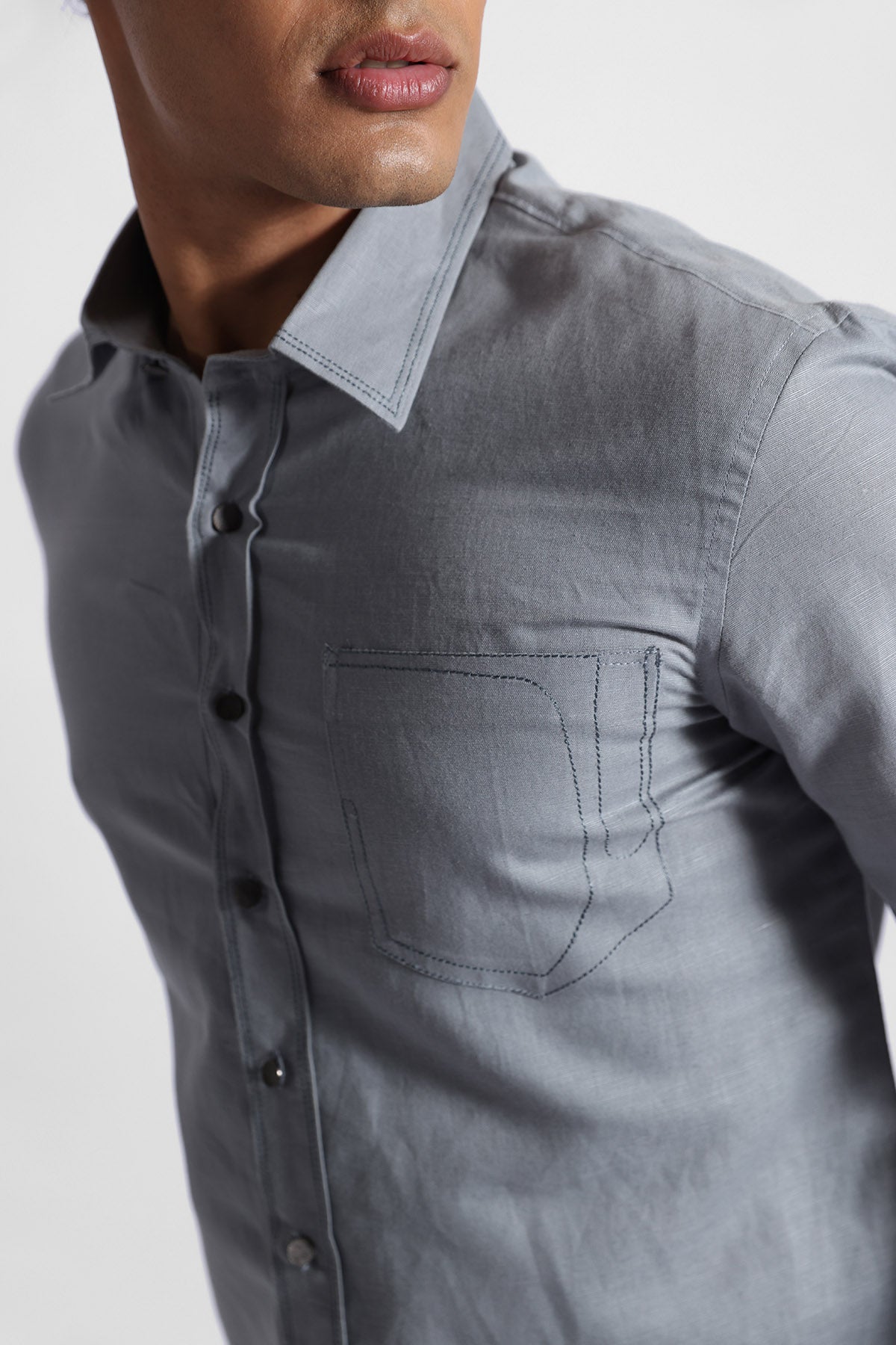 Grey Thread Embroidered Shirt
