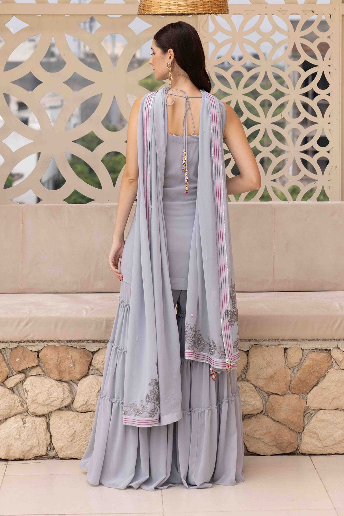 Grey Thread Work Sharara Set
