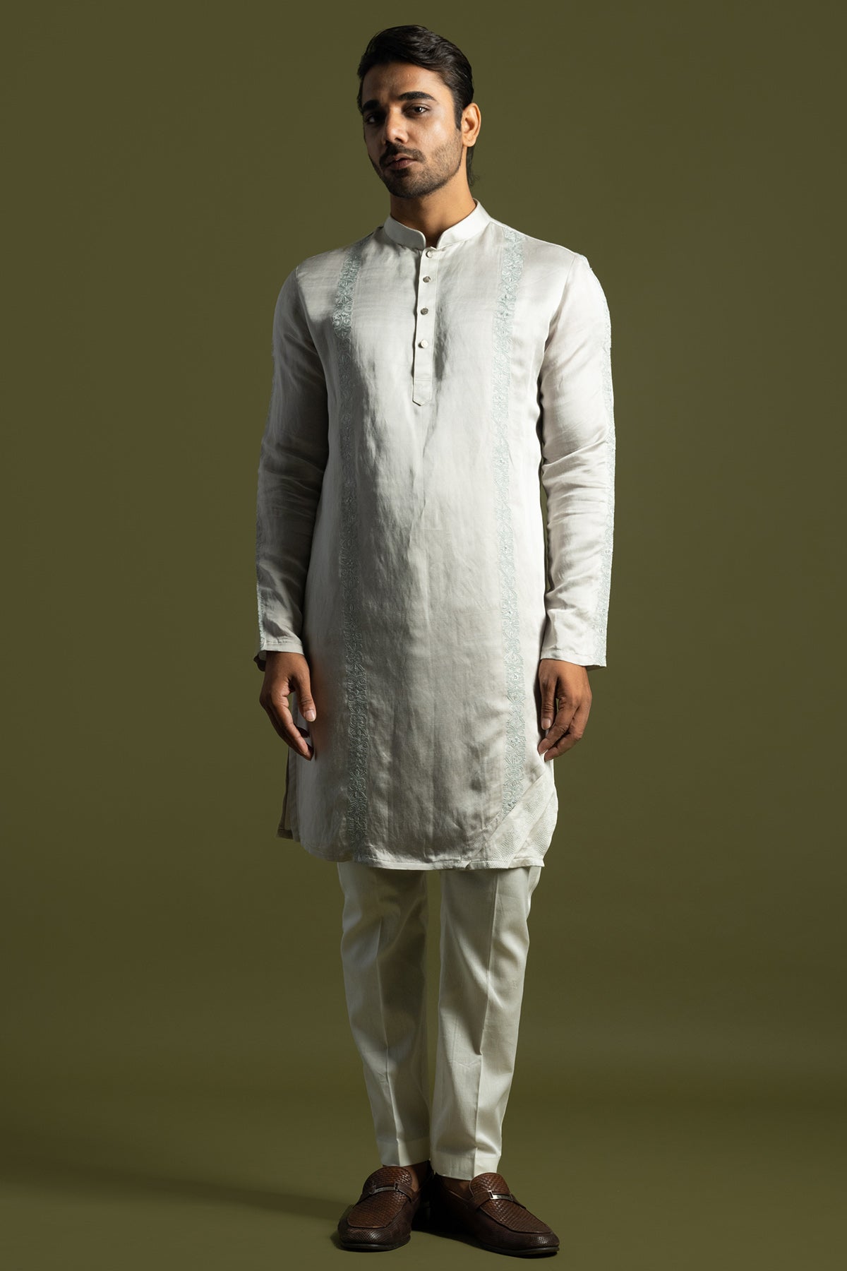 Buy Grey Triple Layered Kurta Set for men by Paarsh Atelier online available at scrollnshops