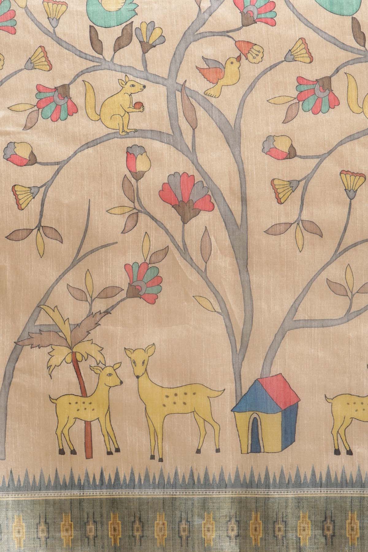 Grey Tussar Silk Printed Saree