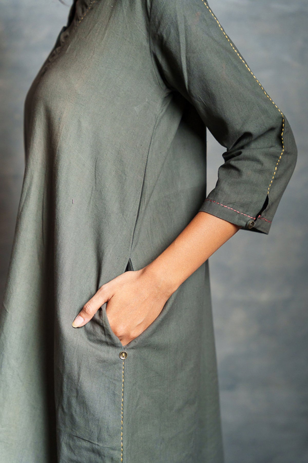 Grey V-Neck A-Line Midi Dress