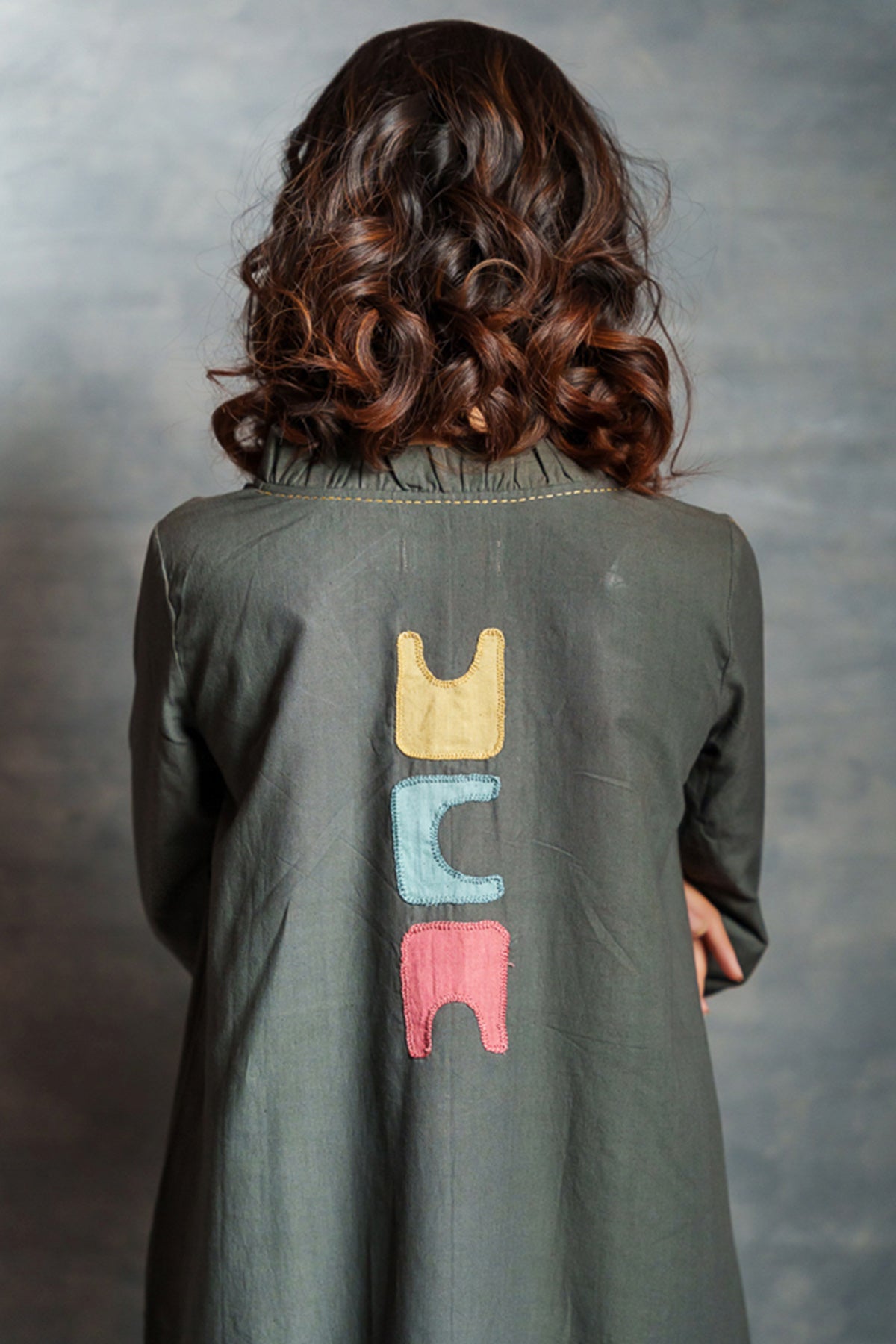 Grey V-Neck A-Line Midi Dress