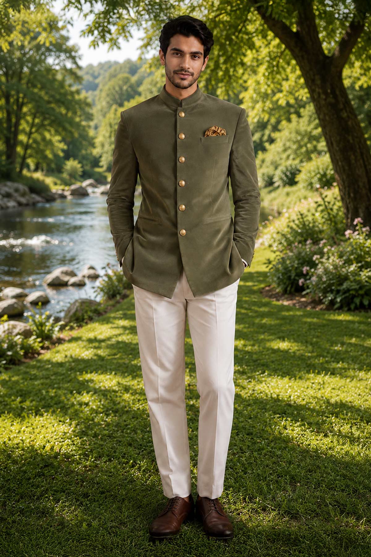 Grey Velvet Work Jodhpuri Suit
