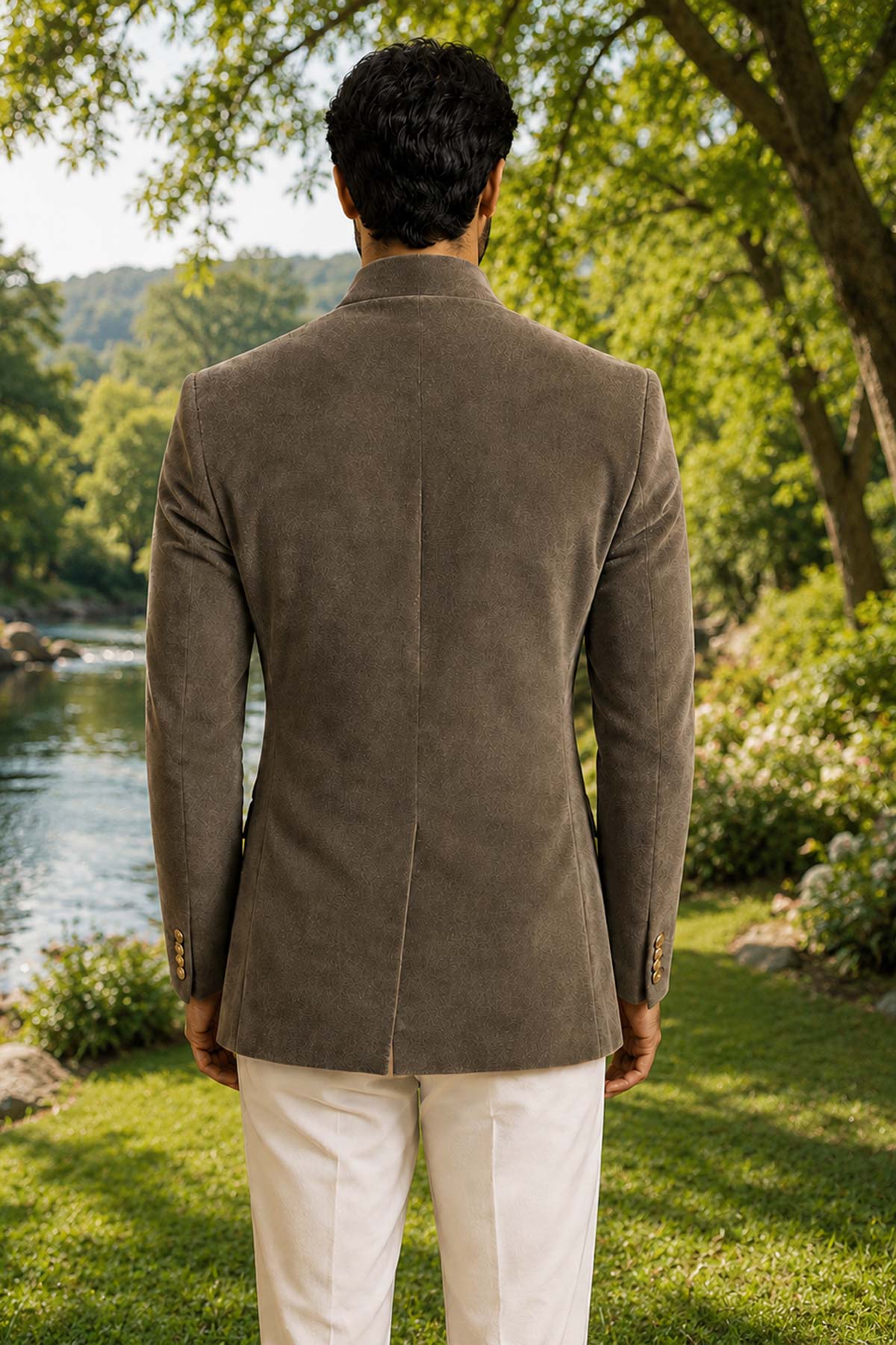 Grey Velvet Work Jodhpuri Suit