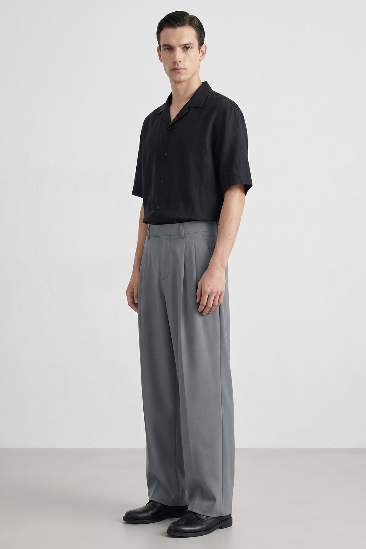 Grey Viscose Lycra Wide Pants