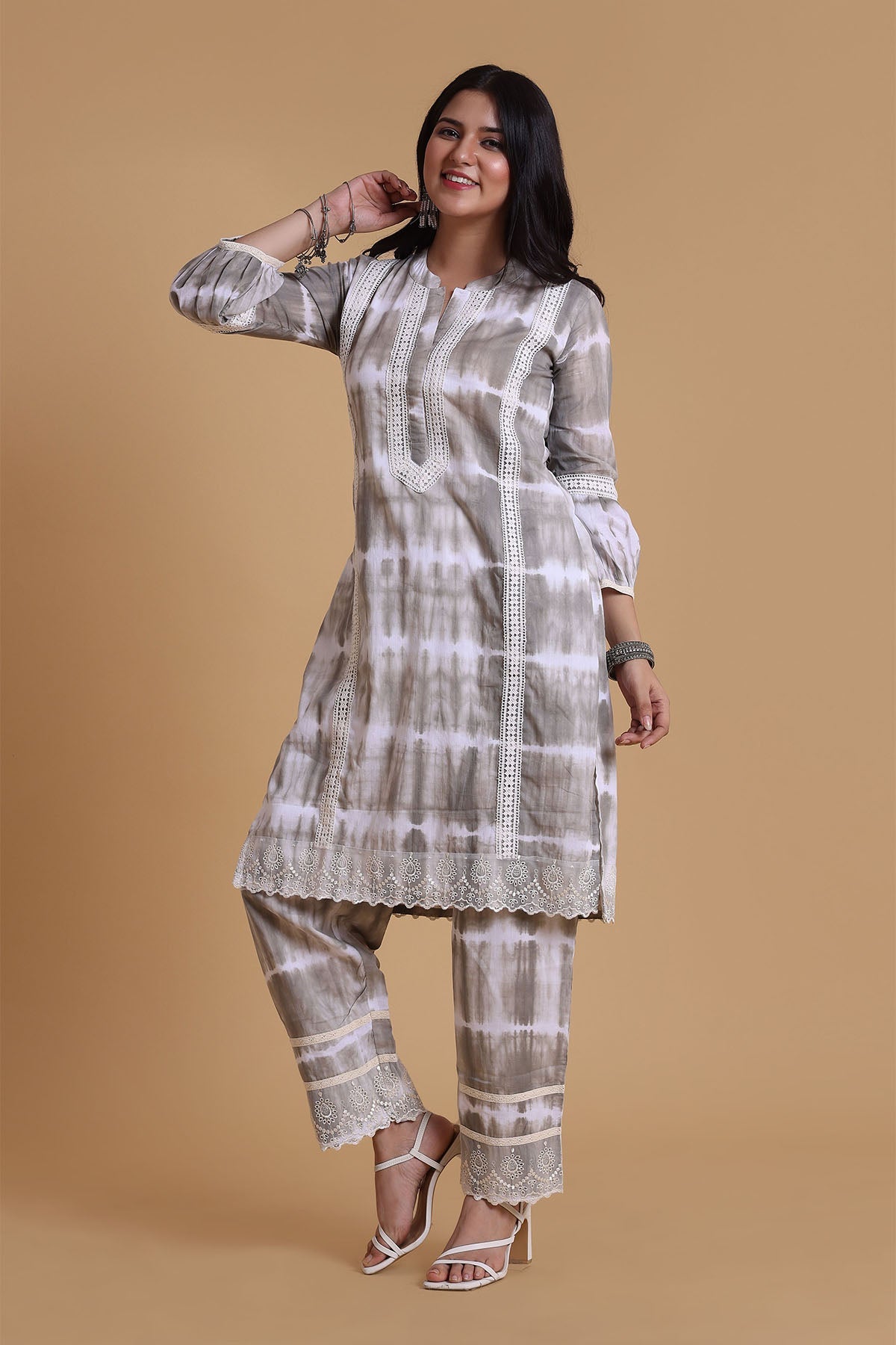 Buy Grey & White Mulmul Kurta Set by The House Of Shes for women online at ScrollnShops