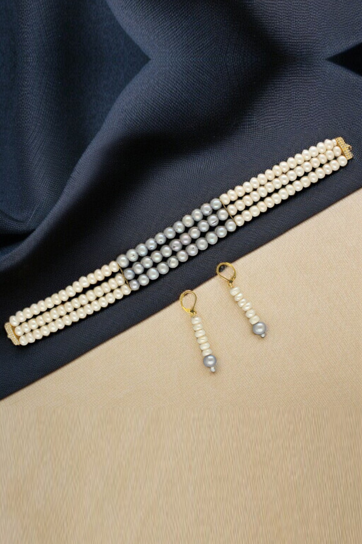 Grey & White Pearl Choker Set