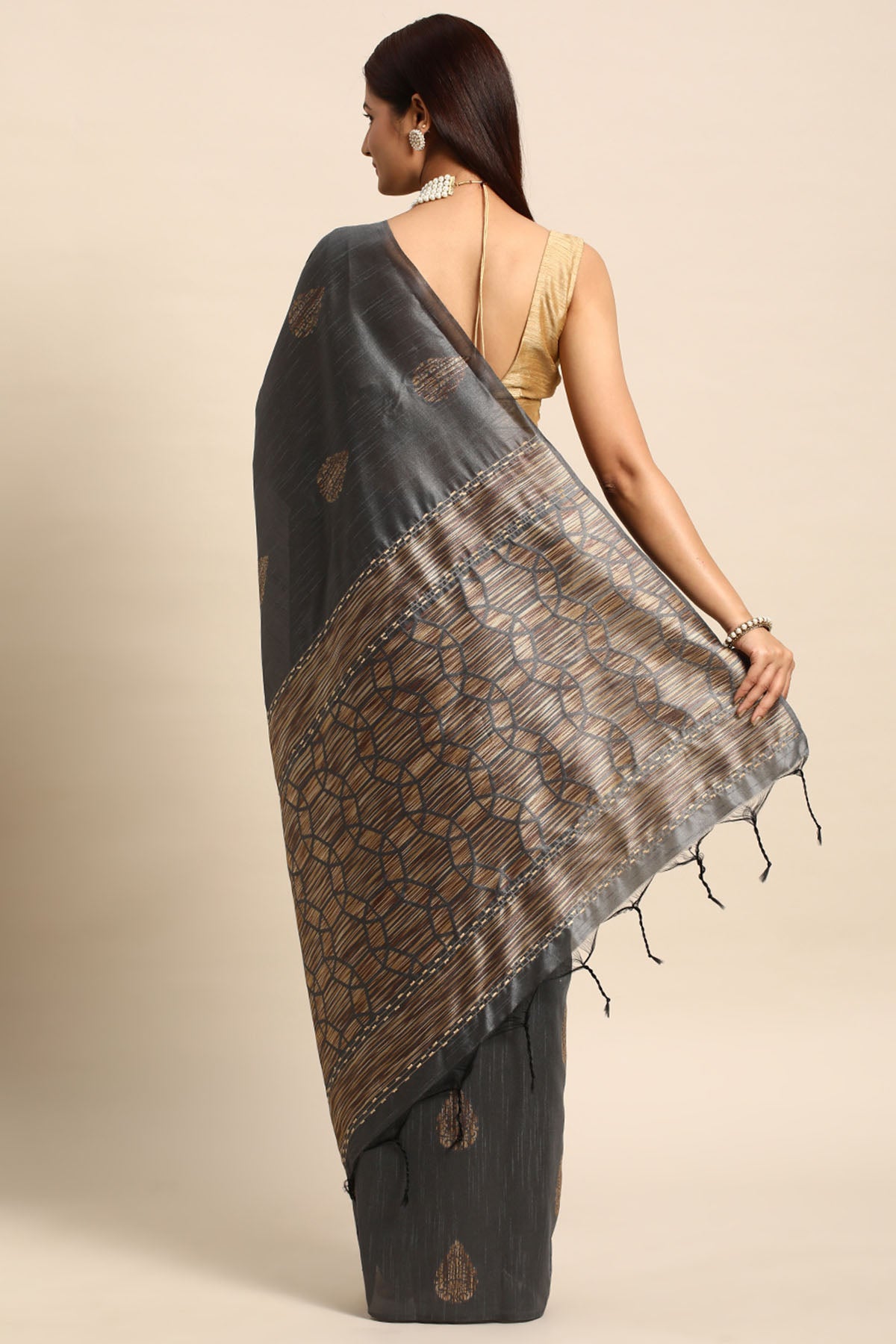Grey Woven Butti Work Saree