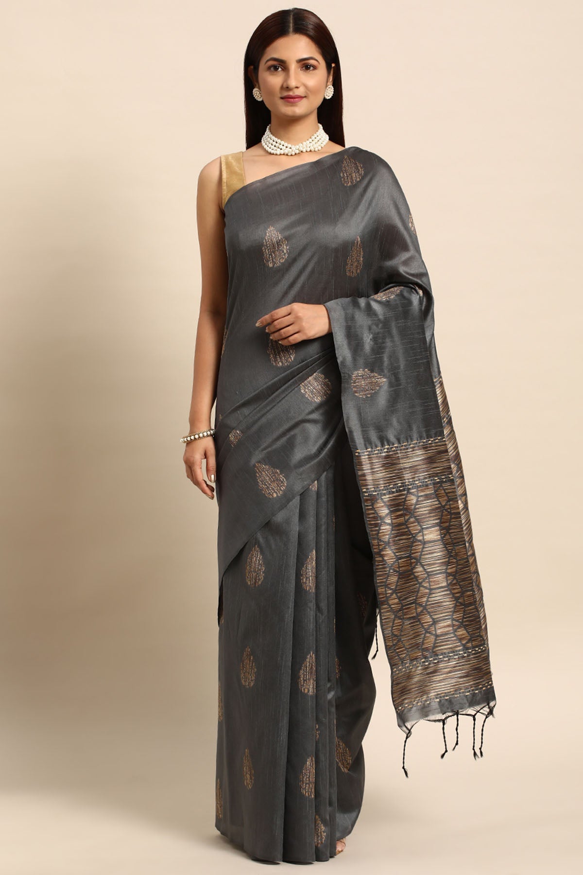 Buy Grey Woven Butti Work Saree by Lili Lala for women online at ScrollnShops