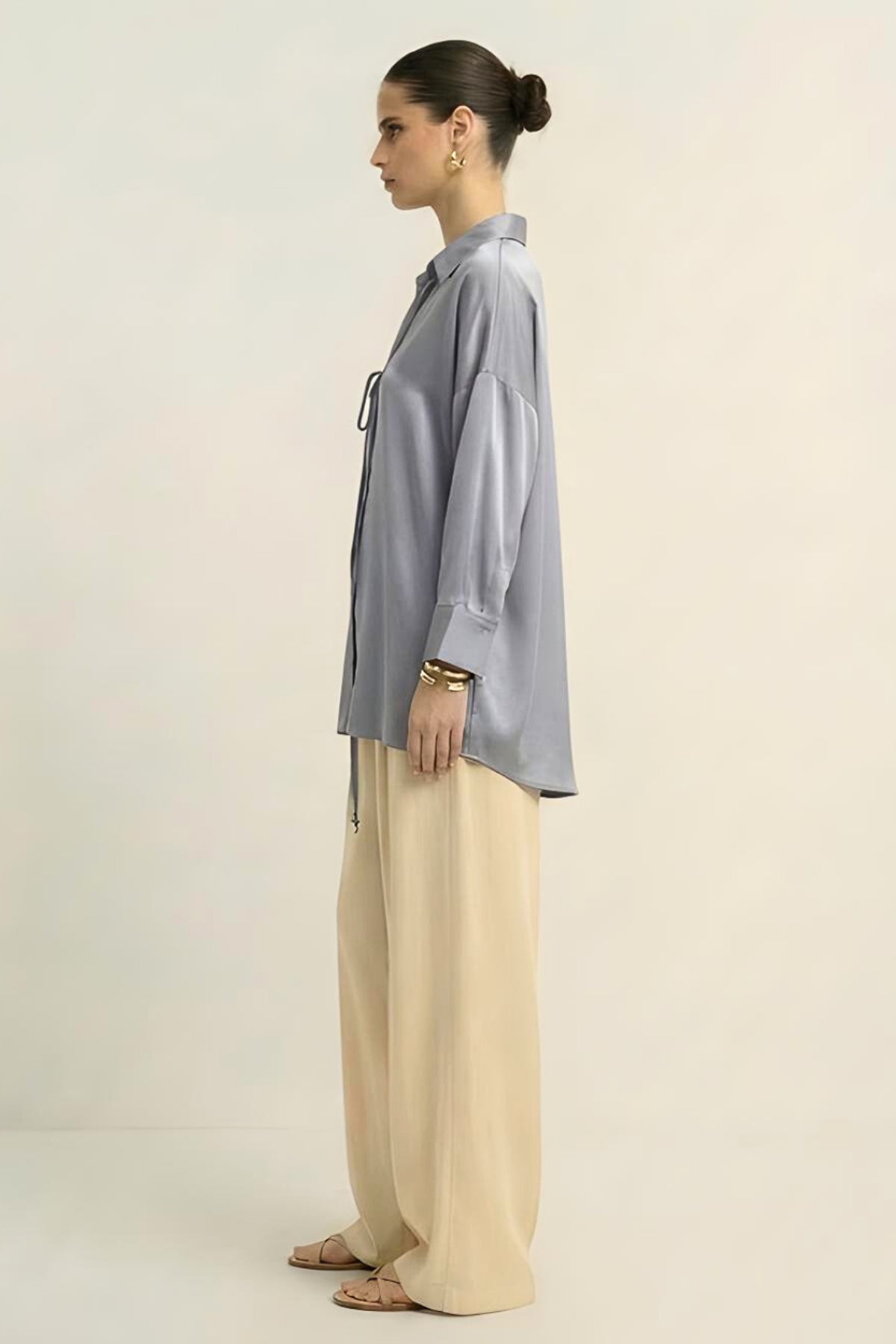 Grey Wrap Tie Up Closure Shirt