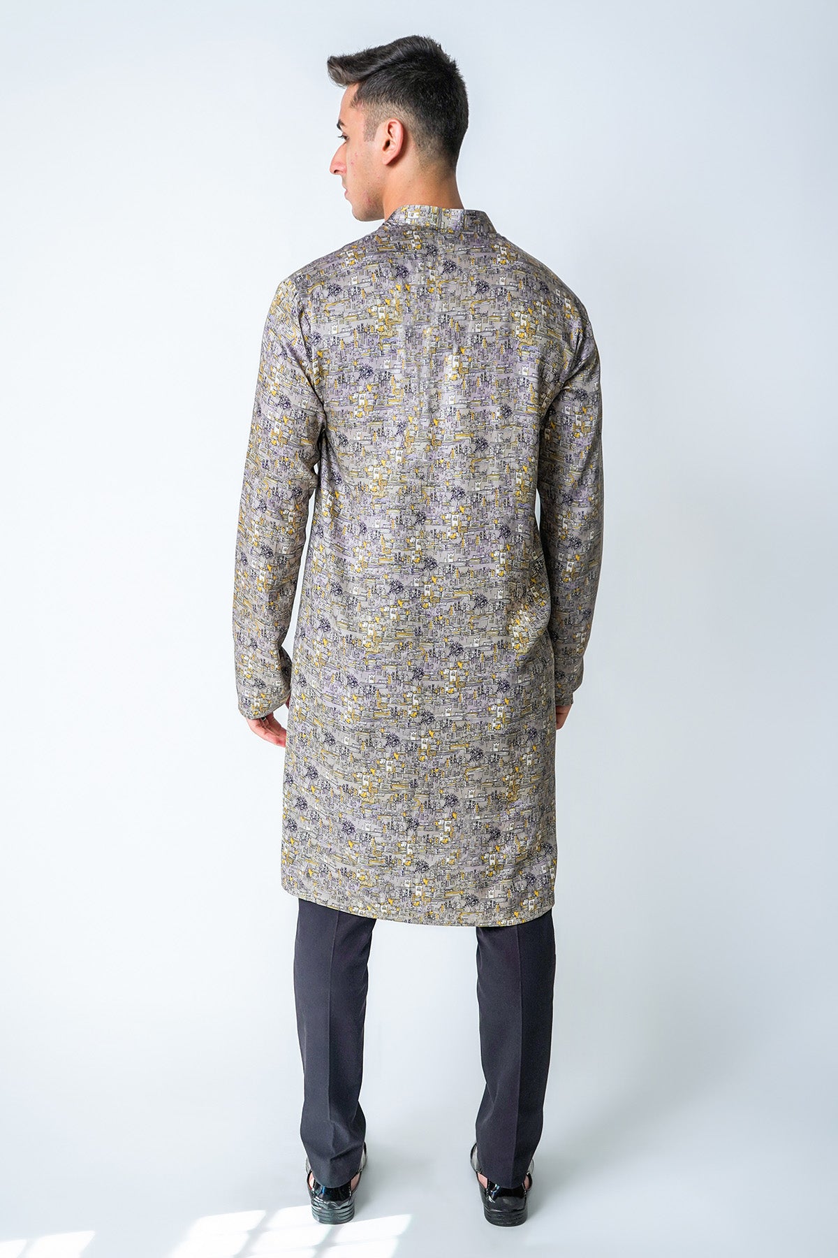 Grey & Yellow Printed Kurta Set