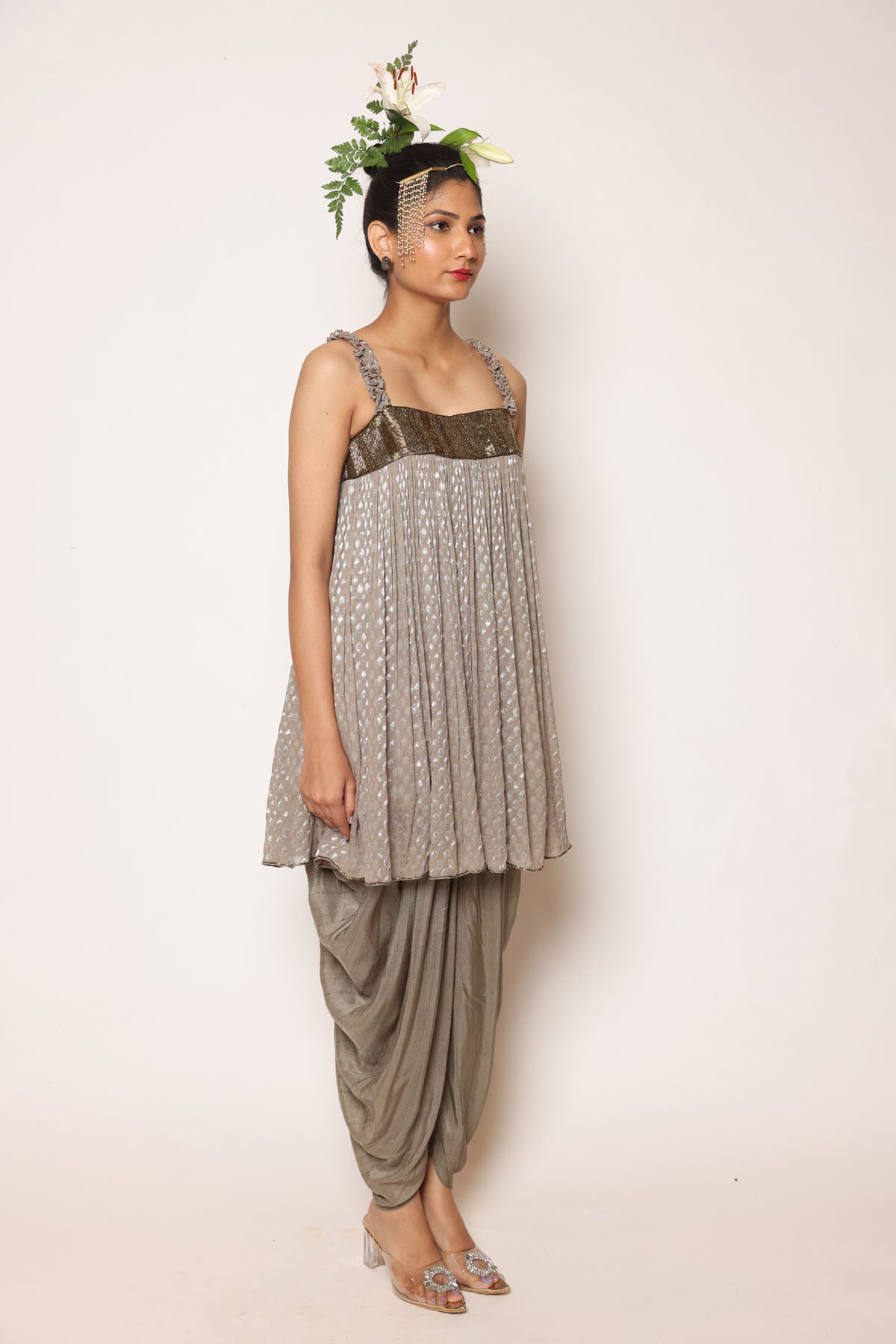 Greyish Gold Top & Dhoti Set