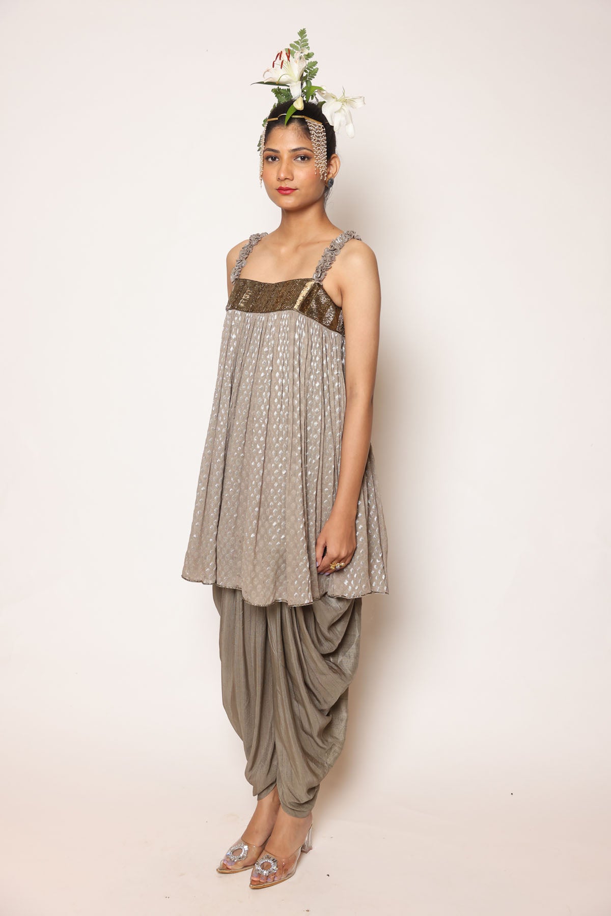Greyish Gold Top & Dhoti Set