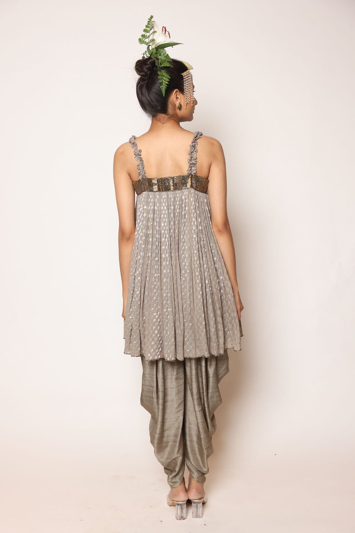Greyish Gold Top & Dhoti Set
