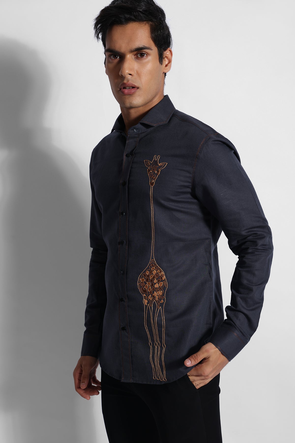Buy Greyish Blue Thread Work Shirt for men by Paarsh Atelier online available at scrollnshops