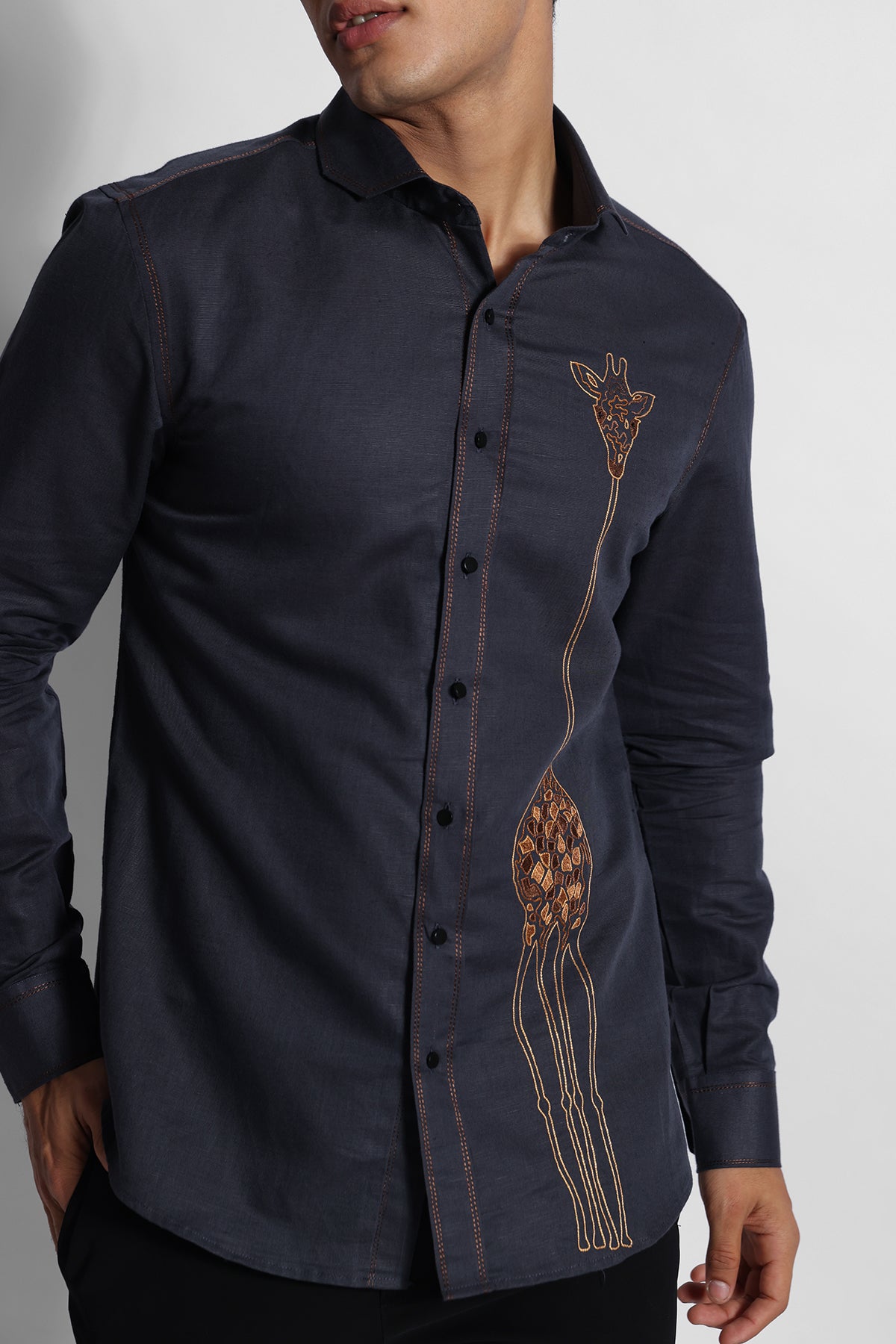 Greyish Blue Thread Work Shirt