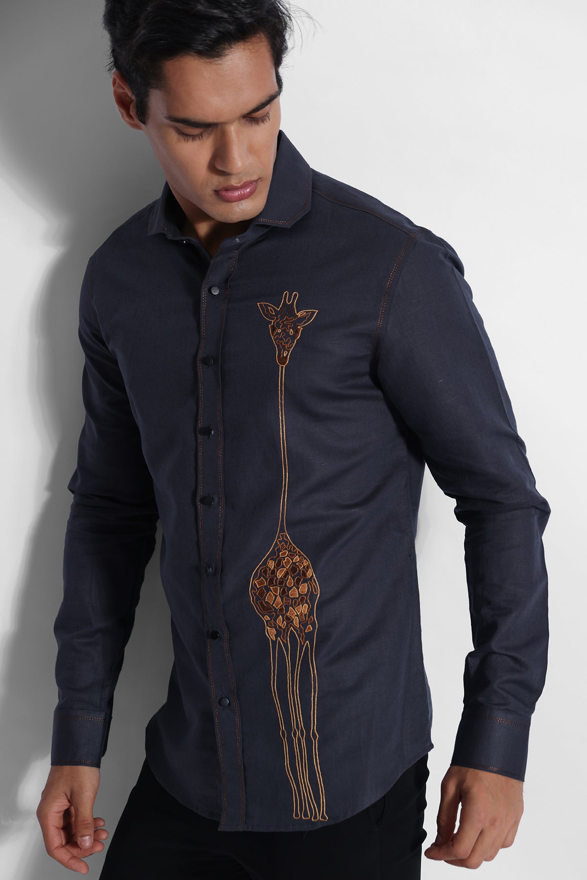 Greyish Blue Thread Work Shirt