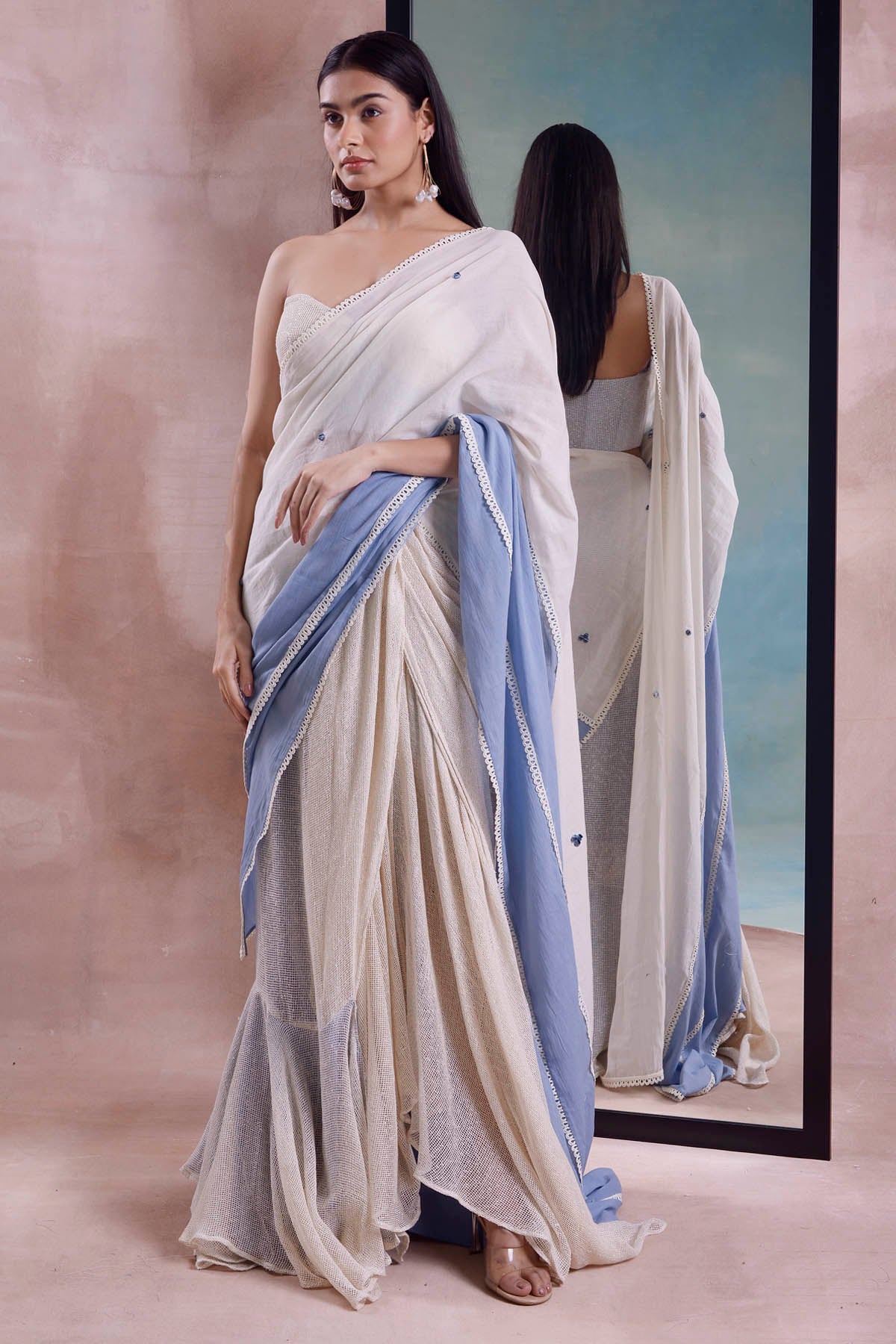 Half & Half Draped Mesh Skirt Set