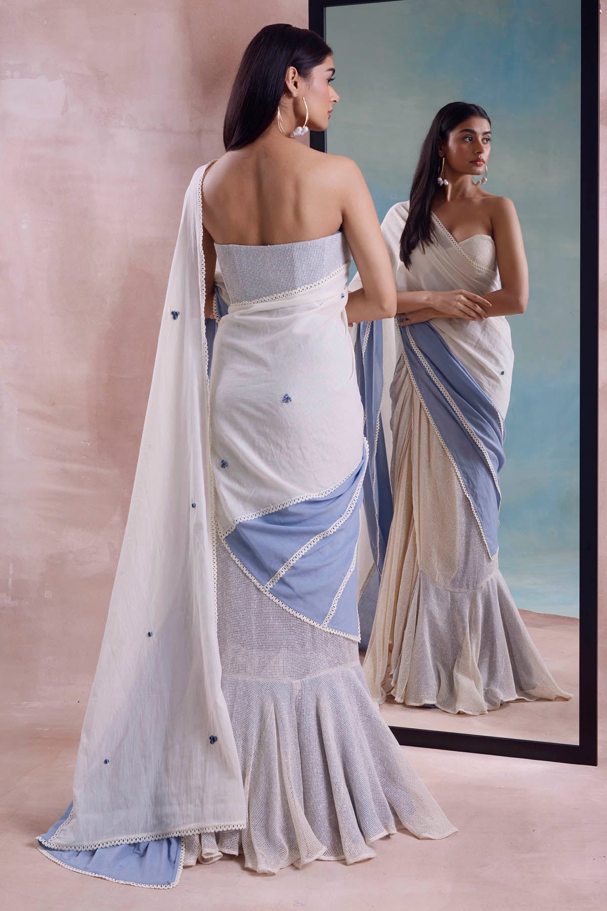 Half & Half Draped Mesh Skirt Set