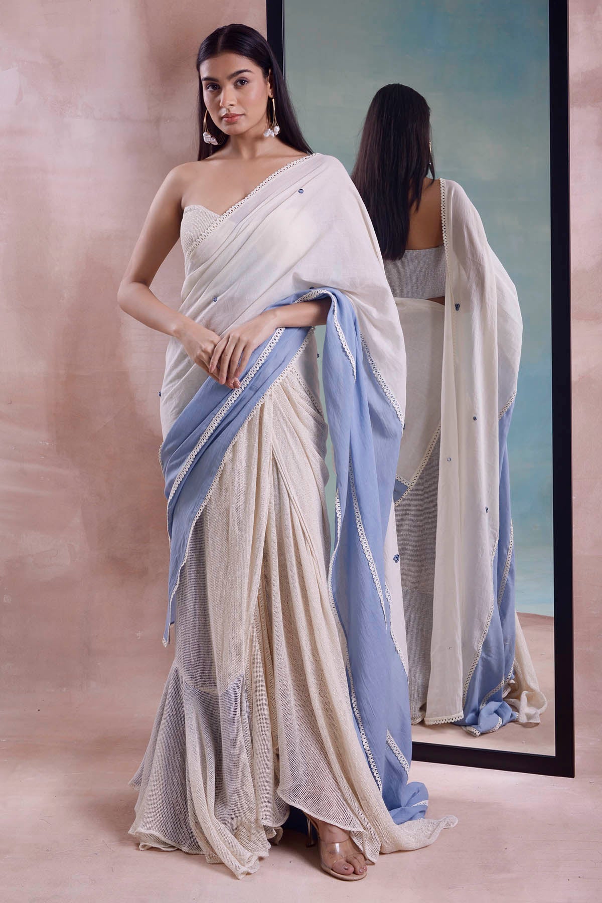 Half & Half Draped Mesh Skirt Set