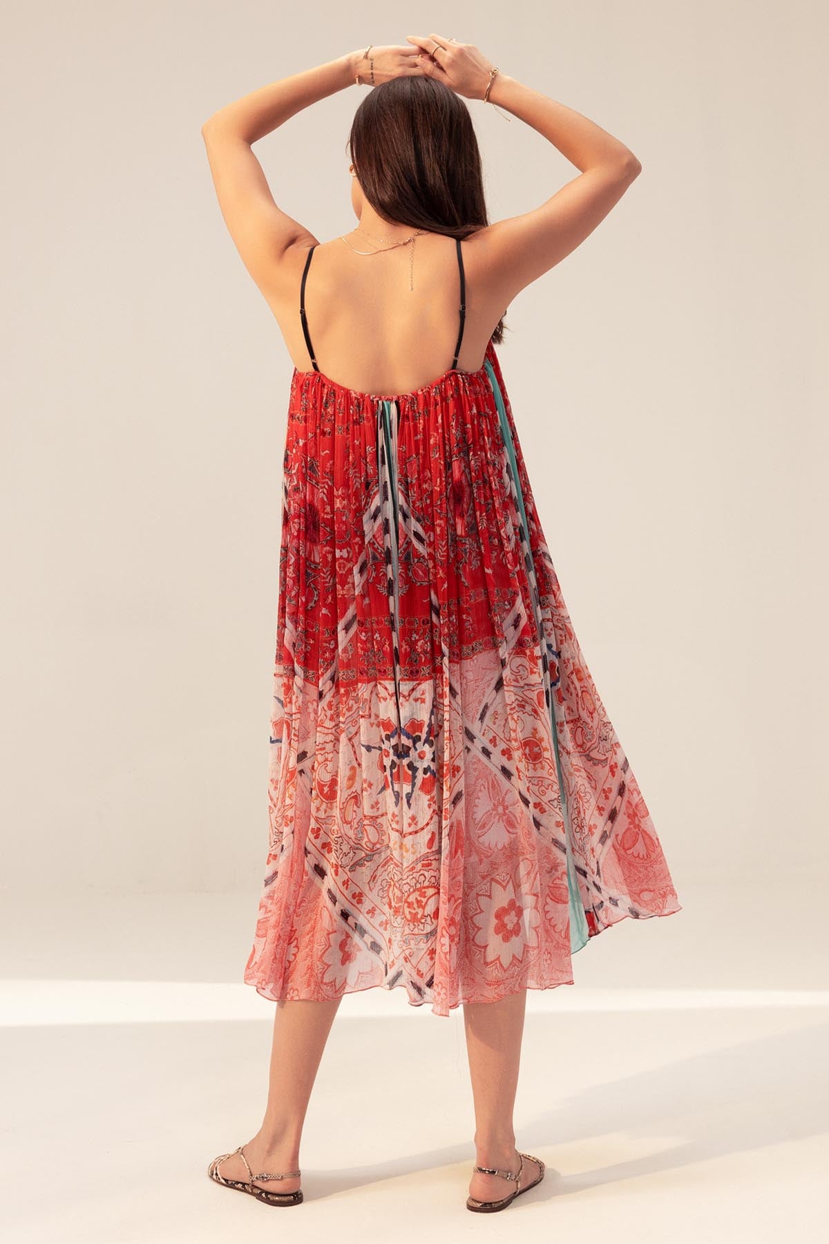 Red & Pink Chiffon Midi Dress