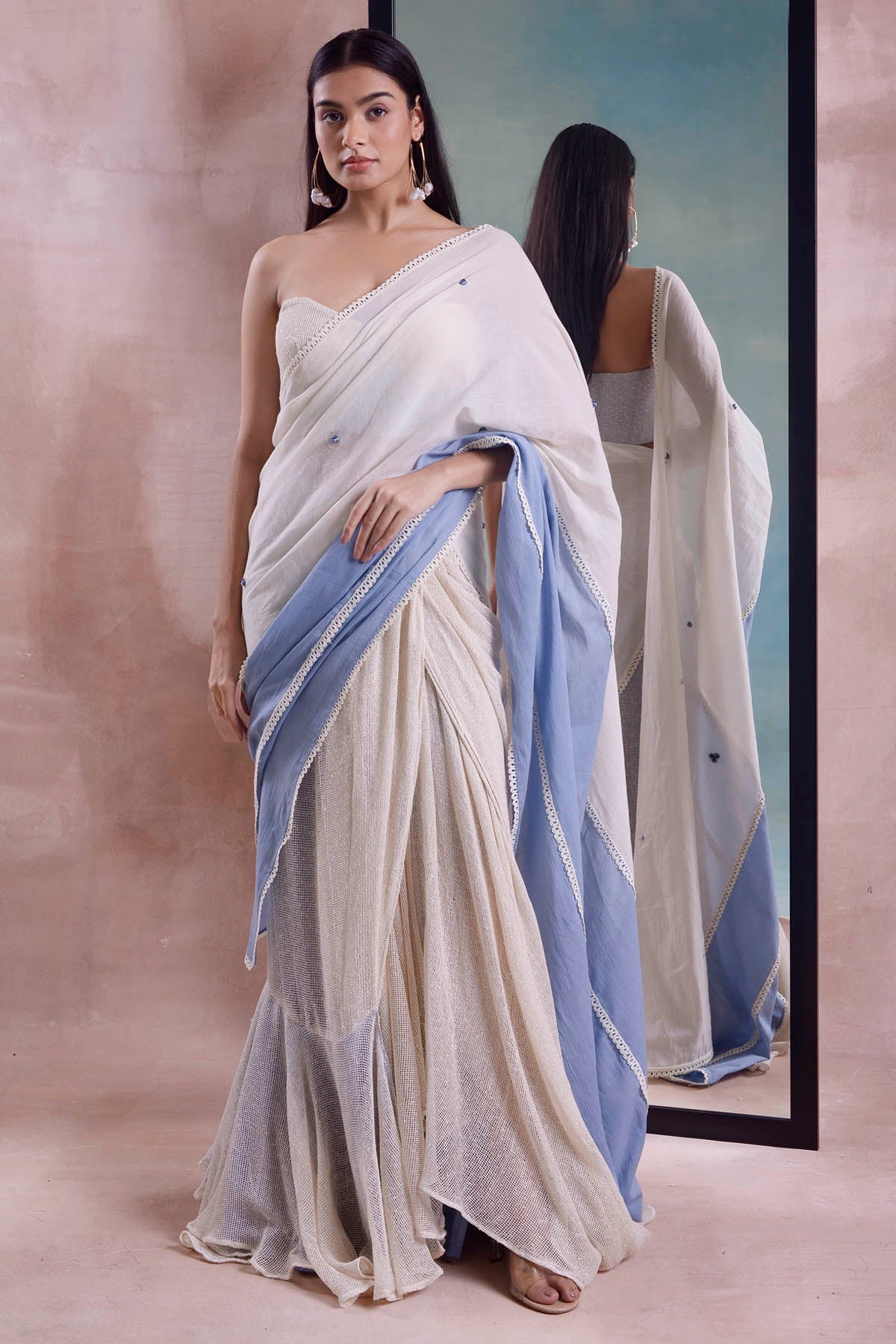 Half & Half Draped Mesh Skirt Set