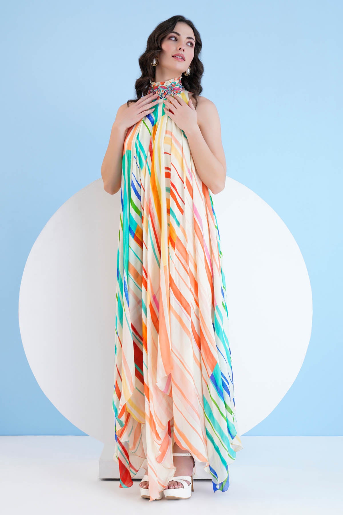 Halter Asymmetric Print Dress